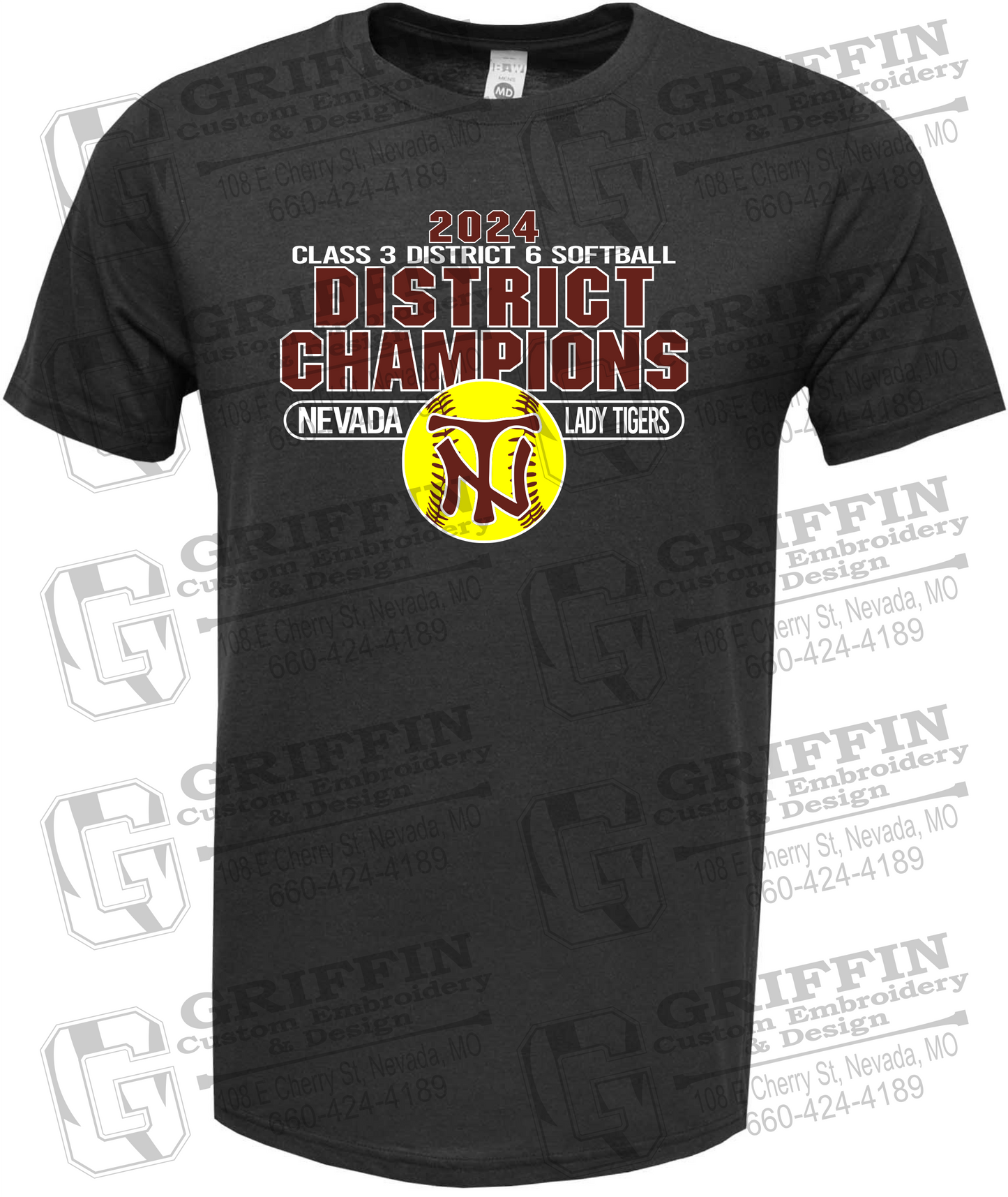 Soft-Tek Short Sleeve T-Shirt - Softball 2024 District Champions - Nevada Tigers 25-P