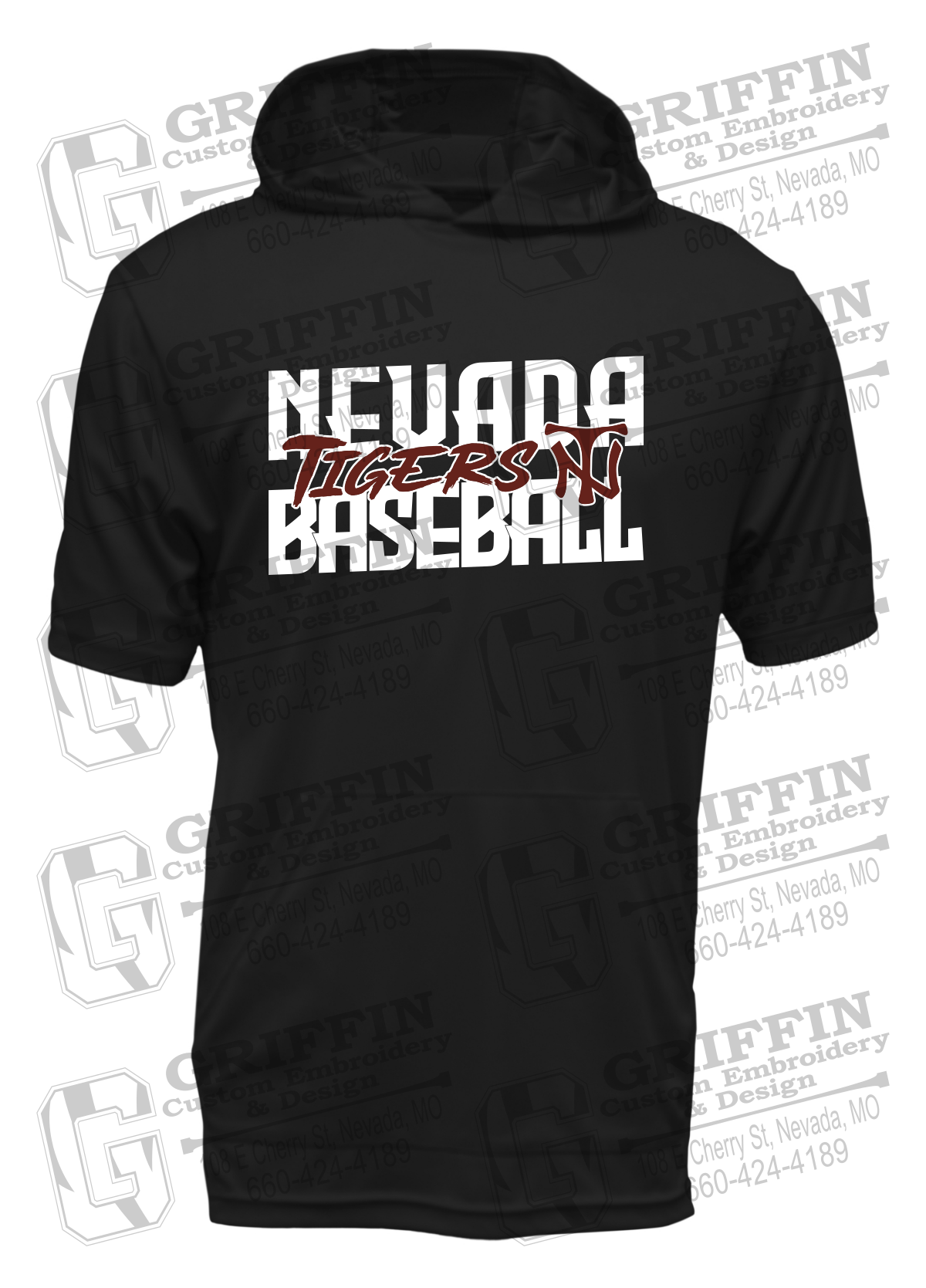 Dry-Fit Short Sleeve T-Shirt Hoodie - Baseball - Nevada Tigers 25-V