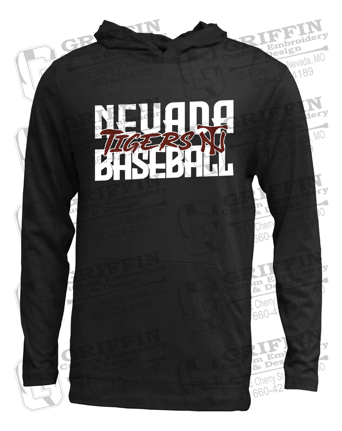 Soft-Tek T-Shirt Hoodie - Baseball - Nevada Tigers 25-V