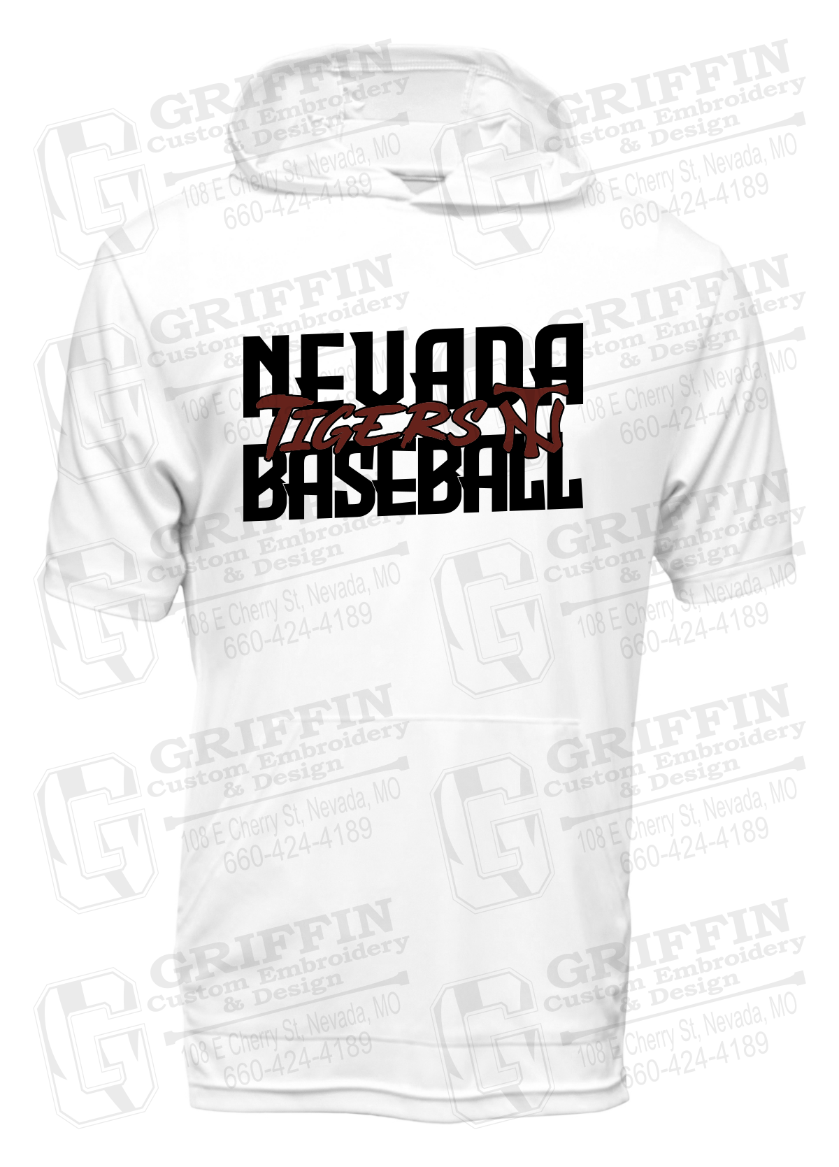 Dry-Fit Short Sleeve T-Shirt Hoodie - Baseball - Nevada Tigers 25-V