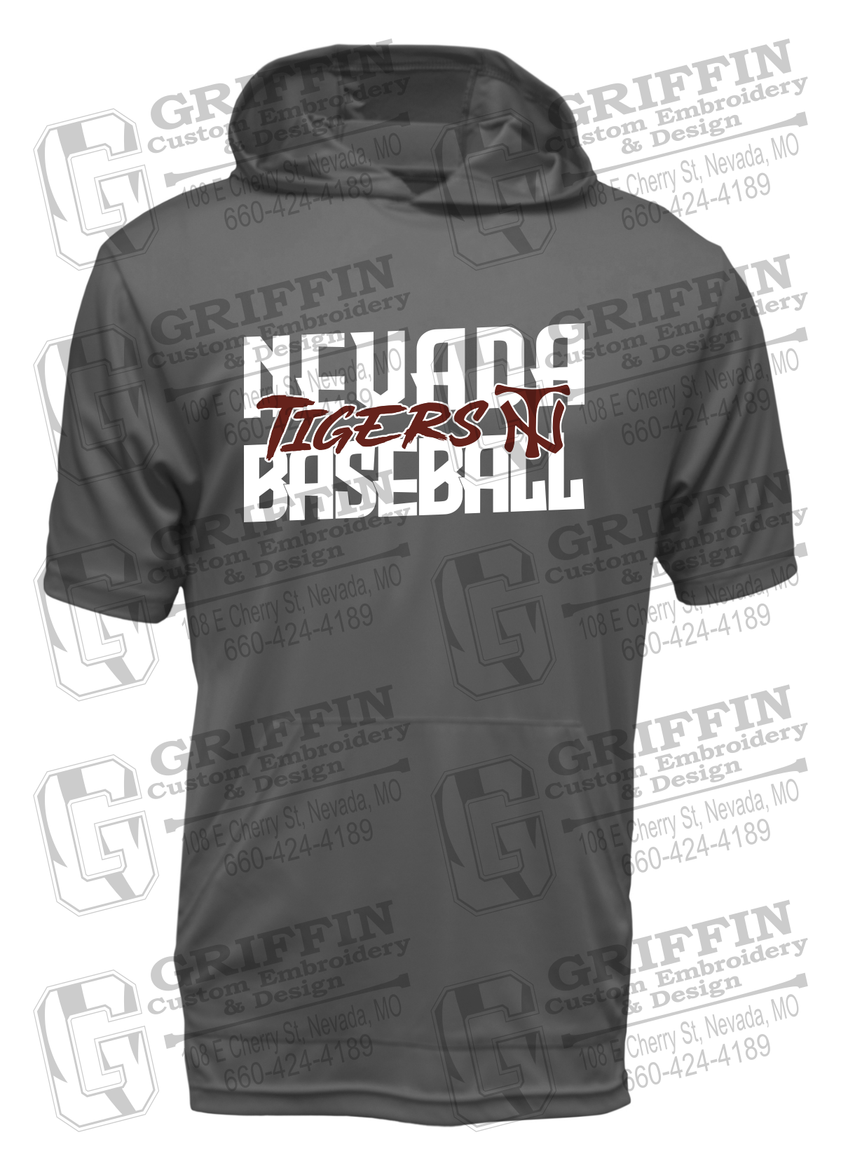 Dry-Fit Short Sleeve T-Shirt Hoodie - Baseball - Nevada Tigers 25-V