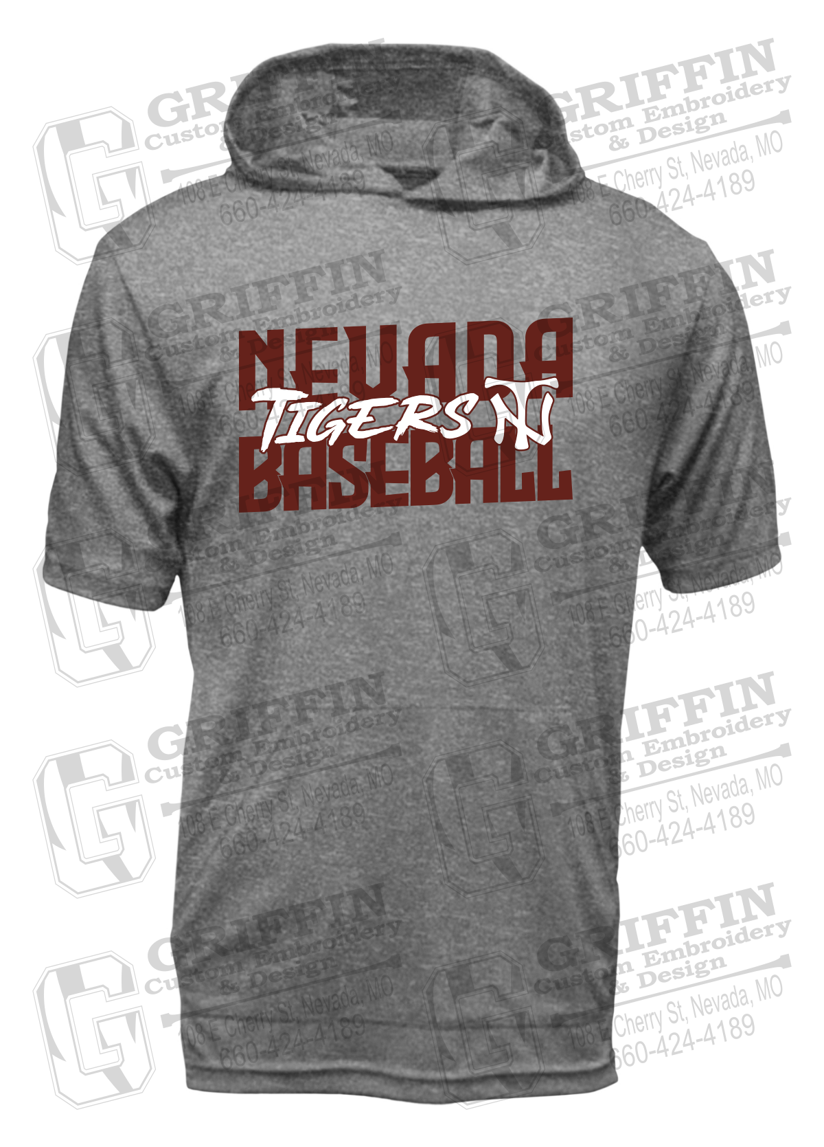 Dry-Fit Short Sleeve T-Shirt Hoodie - Baseball - Nevada Tigers 25-V