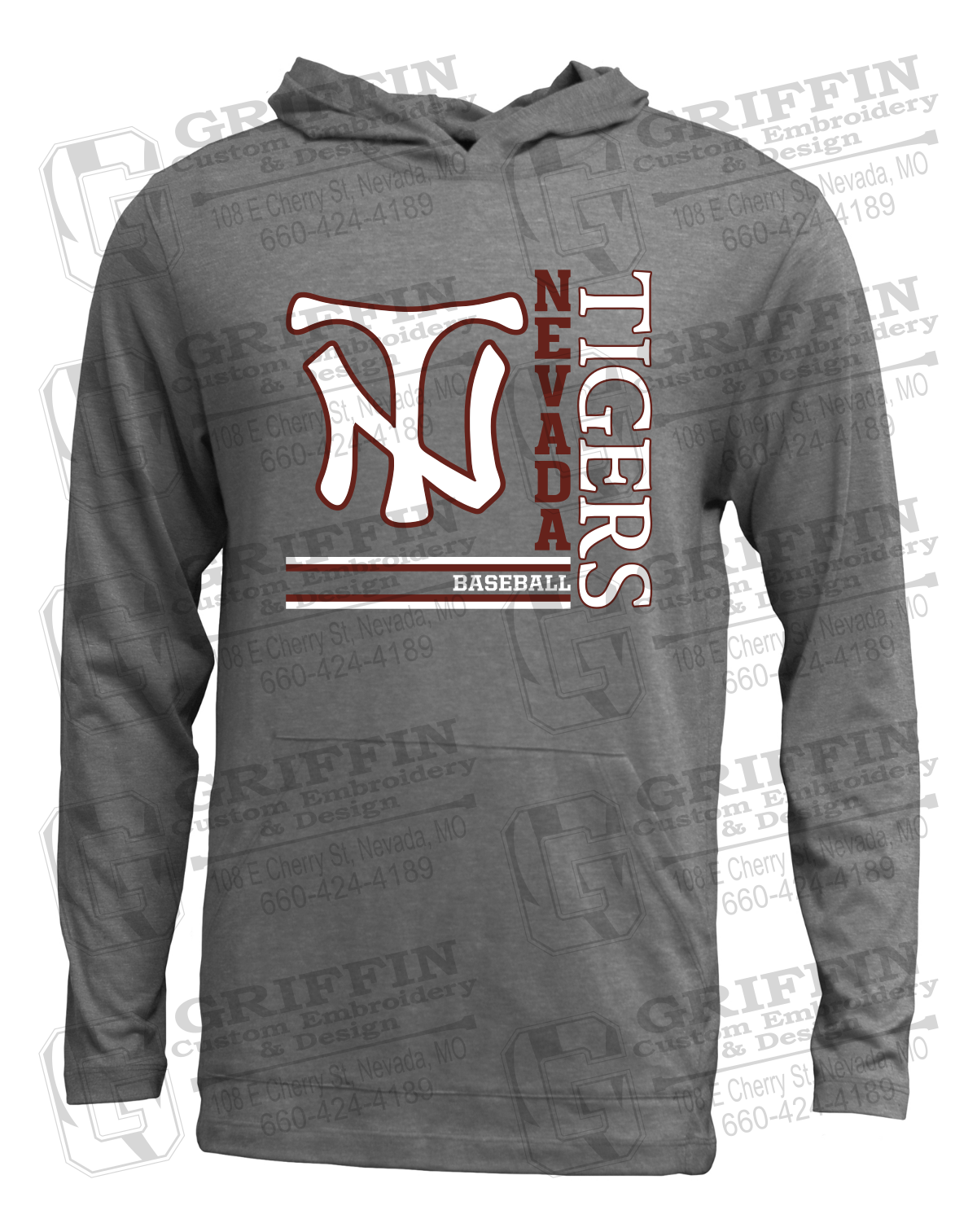 Soft-Tek T-Shirt Hoodie - Baseball - Nevada Tigers 25-X