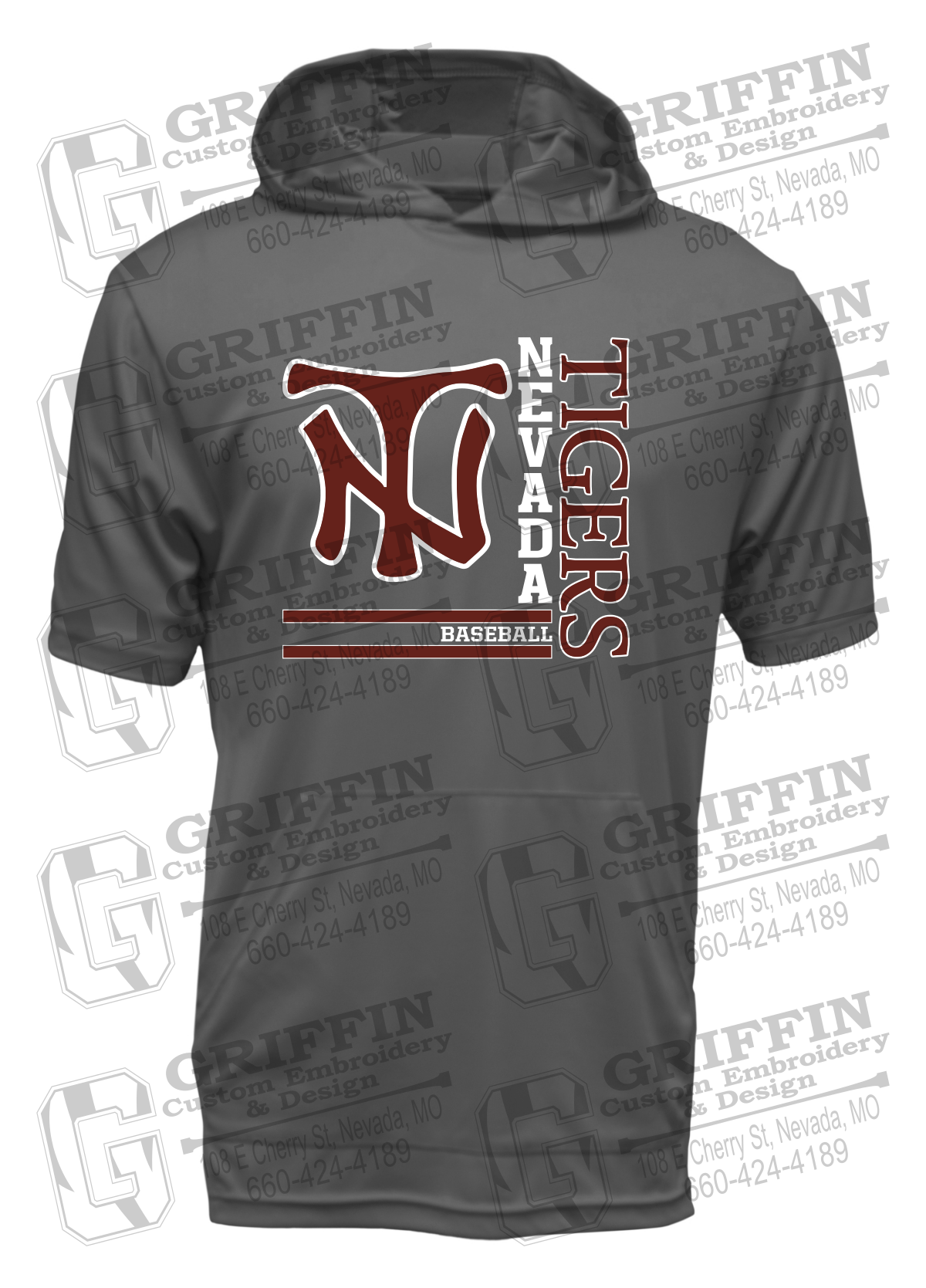 Dry-Fit Short Sleeve T-Shirt Hoodie - Baseball - Nevada Tigers 25-X