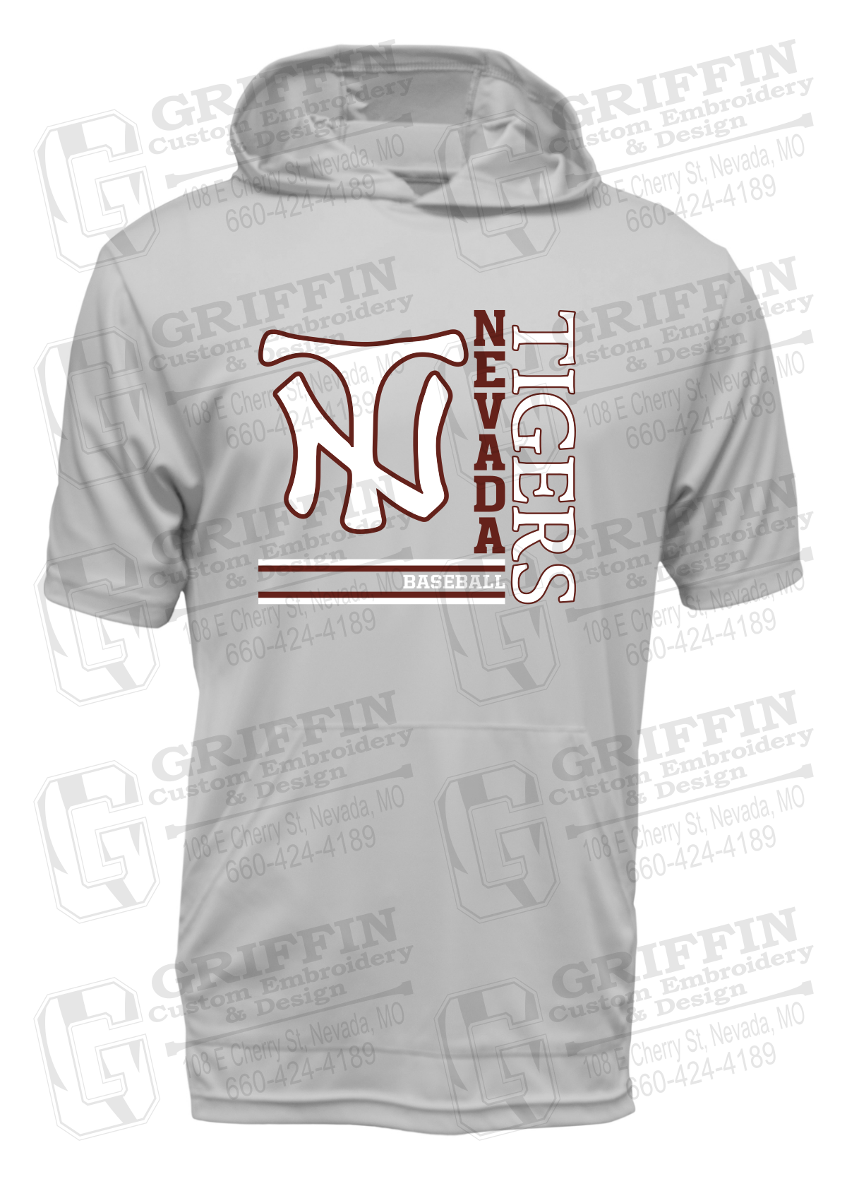 Dry-Fit Short Sleeve T-Shirt Hoodie - Baseball - Nevada Tigers 25-X