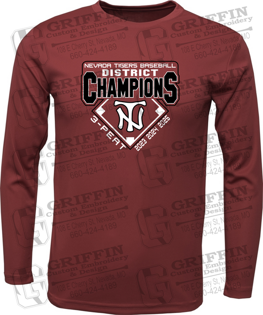 Dry-Fit Long Sleeve T-Shirt - Baseball District Champs 2025 - Nevada Tigers 26-A