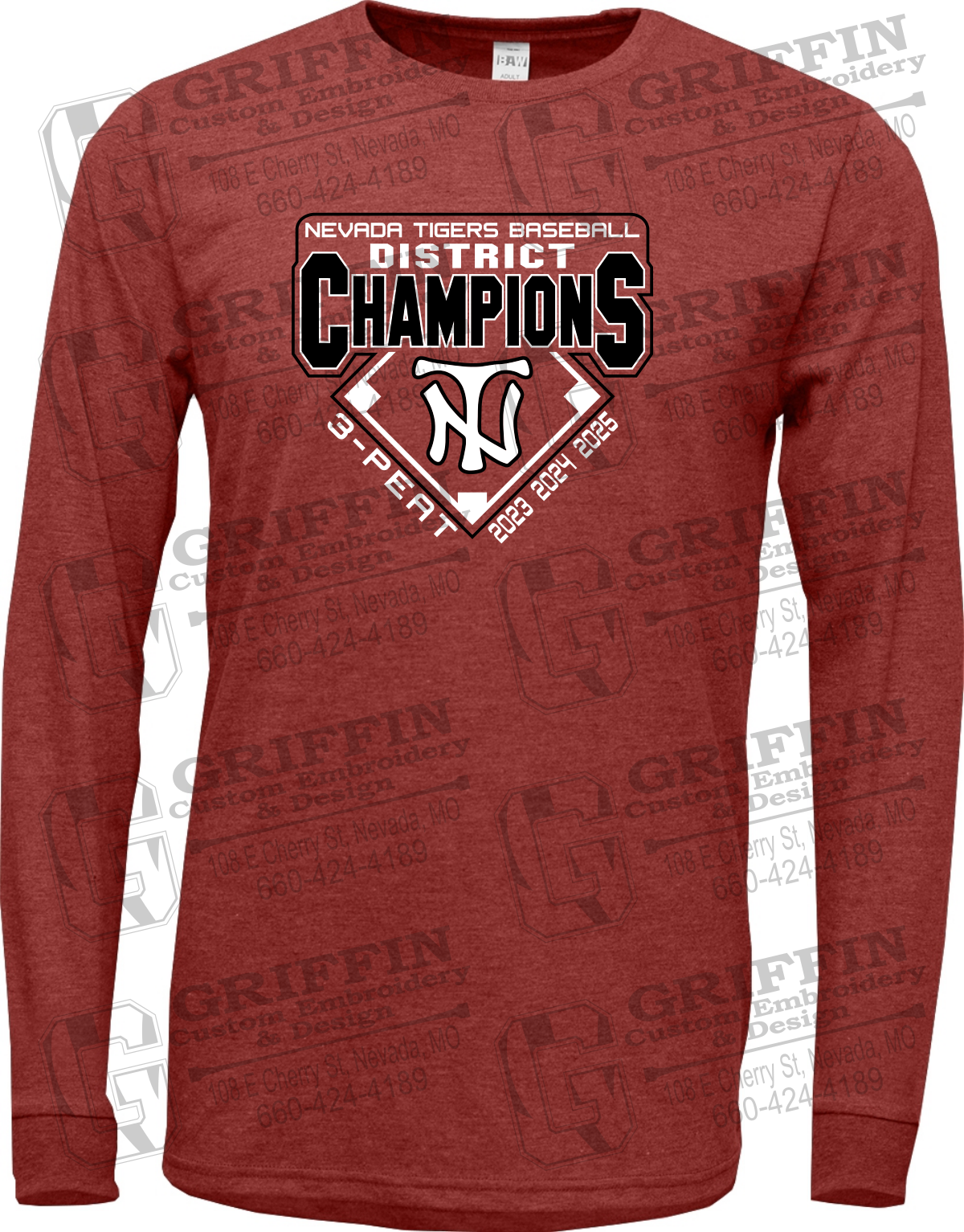 Soft-Tek Long Sleeve T-Shirt - Baseball District Champs 2025 - Nevada Tigers 26-A