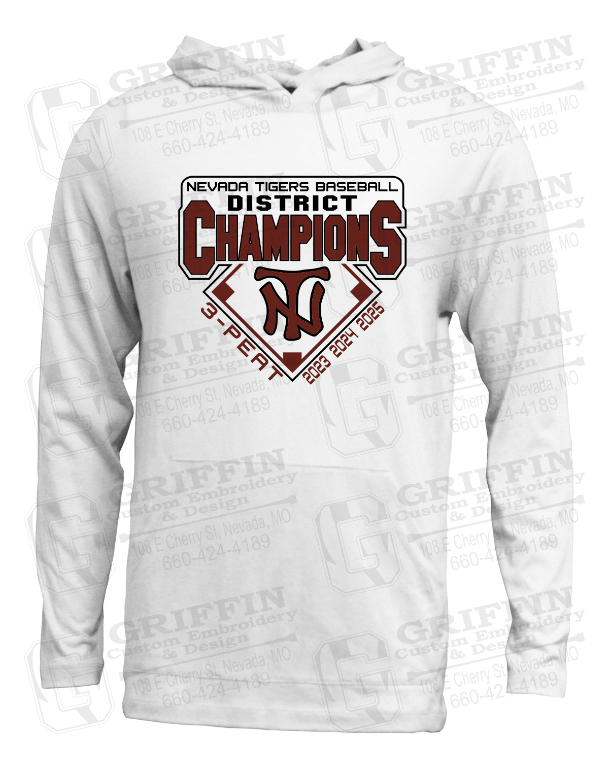 Soft-Tek T-Shirt Hoodie - Baseball District Champs 2025 - Nevada Tigers 26-A