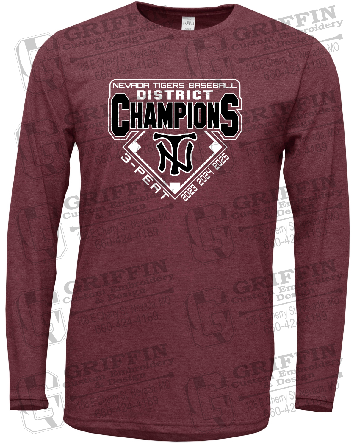 Soft-Tek Long Sleeve T-Shirt - Baseball District Champs 2025 - Nevada Tigers 26-A