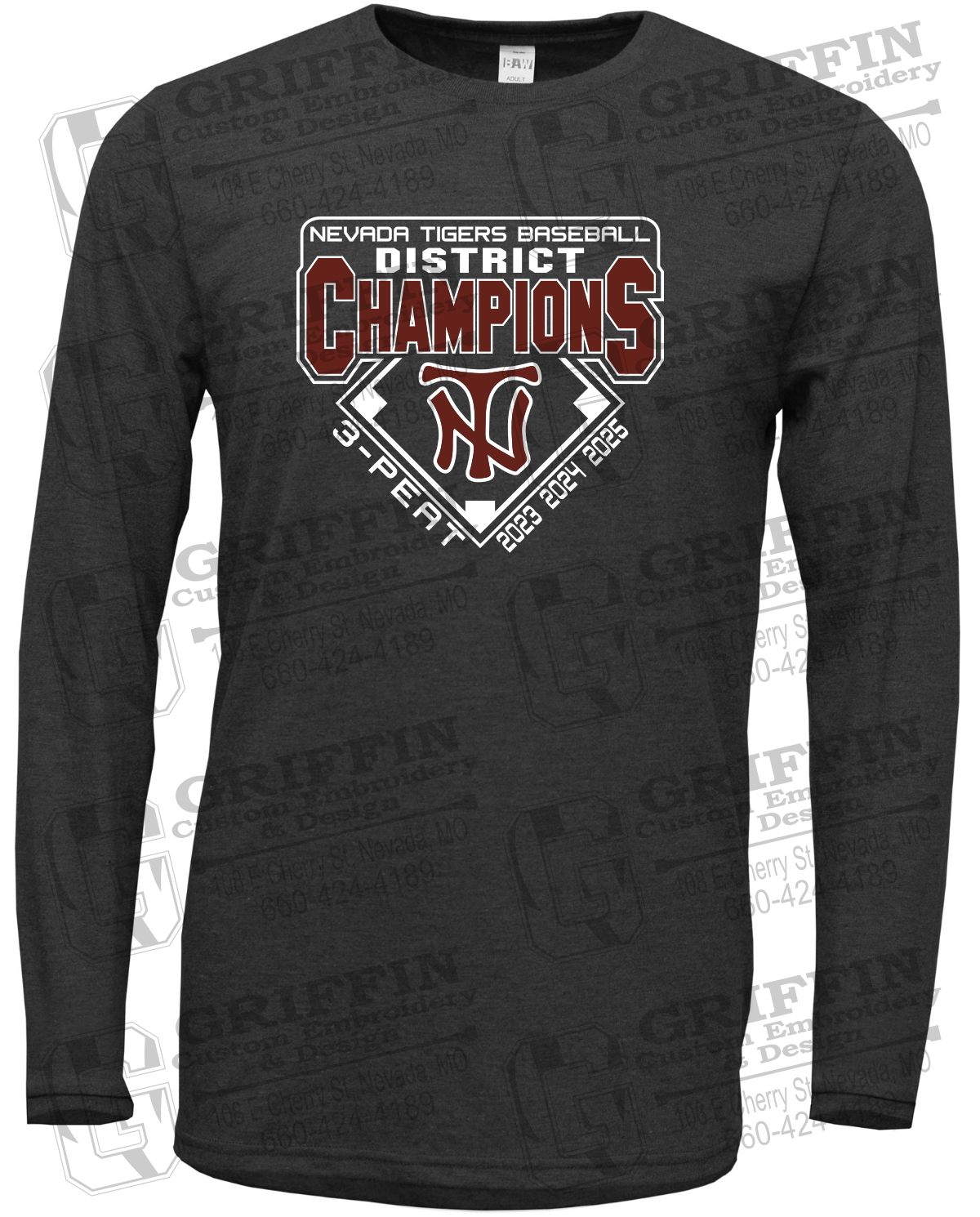 Soft-Tek Long Sleeve T-Shirt - Baseball District Champs 2025 - Nevada Tigers 26-A