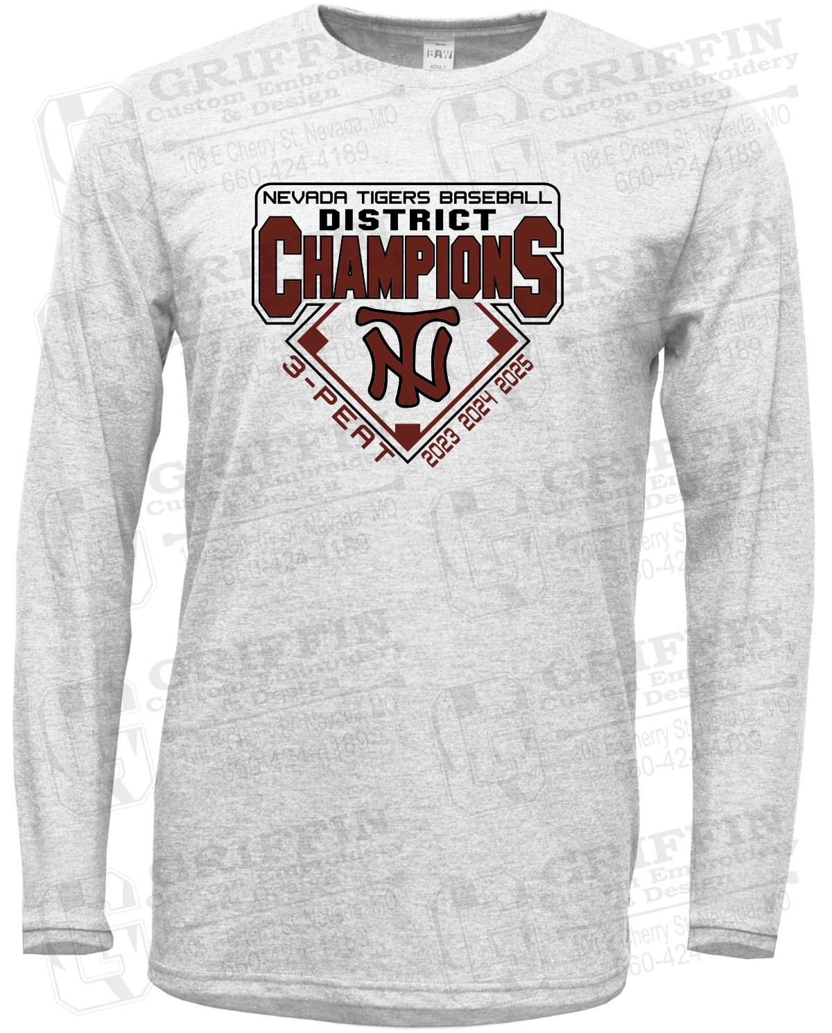 Soft-Tek Long Sleeve T-Shirt - Baseball District Champs 2025 - Nevada Tigers 26-A