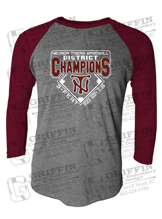Tri-Blend Raglan Sleeve T-Shirt - Baseball District Champs 2025 - Nevada Tigers 26-A