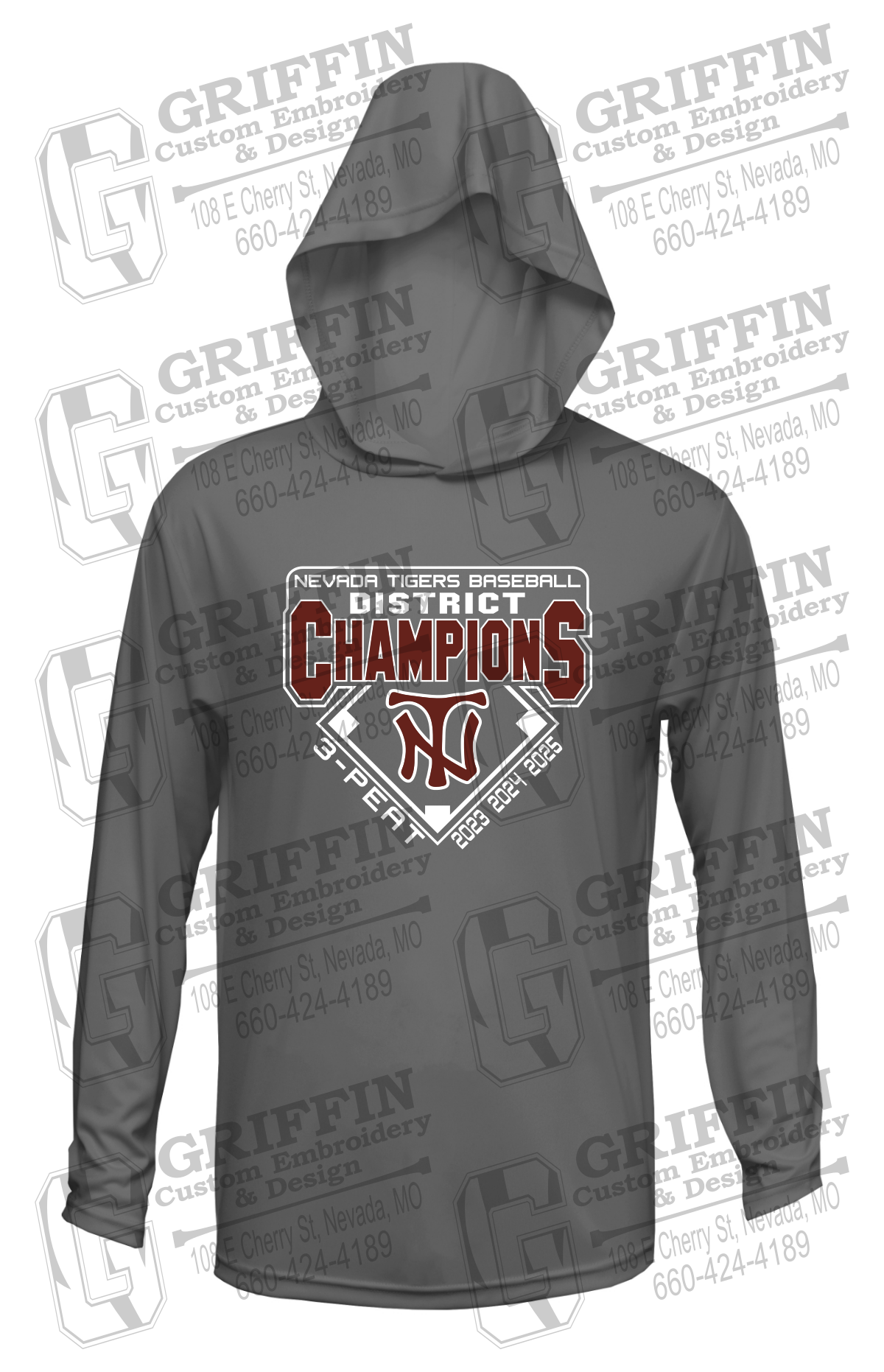 Dry-Fit T-Shirt Hoodie - Baseball District Champs 2025 - Nevada Tigers 26-A
