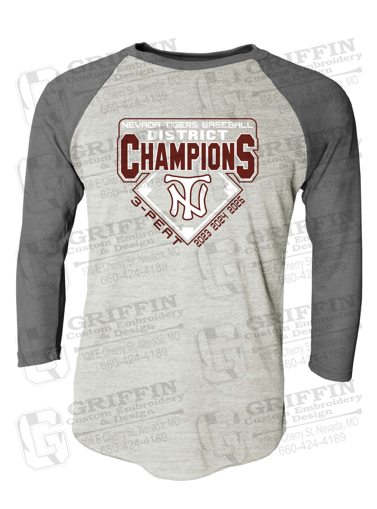 Tri-Blend Raglan Sleeve T-Shirt - Baseball District Champs 2025 - Nevada Tigers 26-A