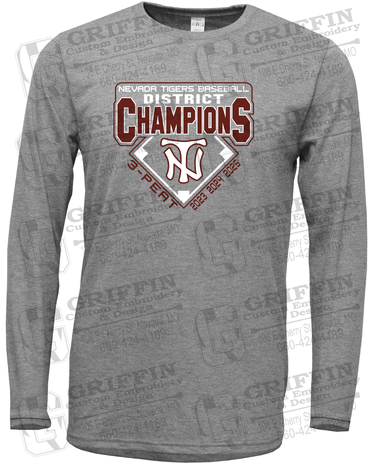 Soft-Tek Long Sleeve T-Shirt - Baseball District Champs 2025 - Nevada Tigers 26-A