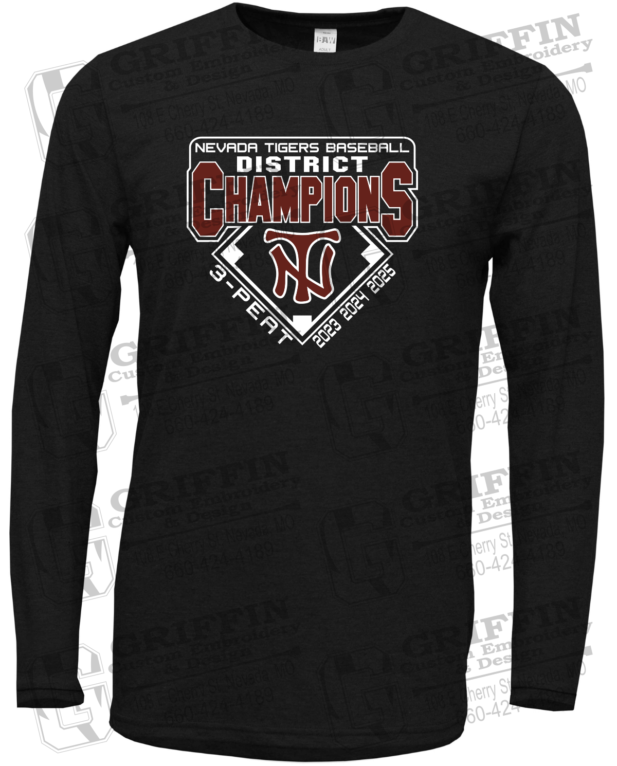 Soft-Tek Long Sleeve T-Shirt - Baseball District Champs 2025 - Nevada Tigers 26-A