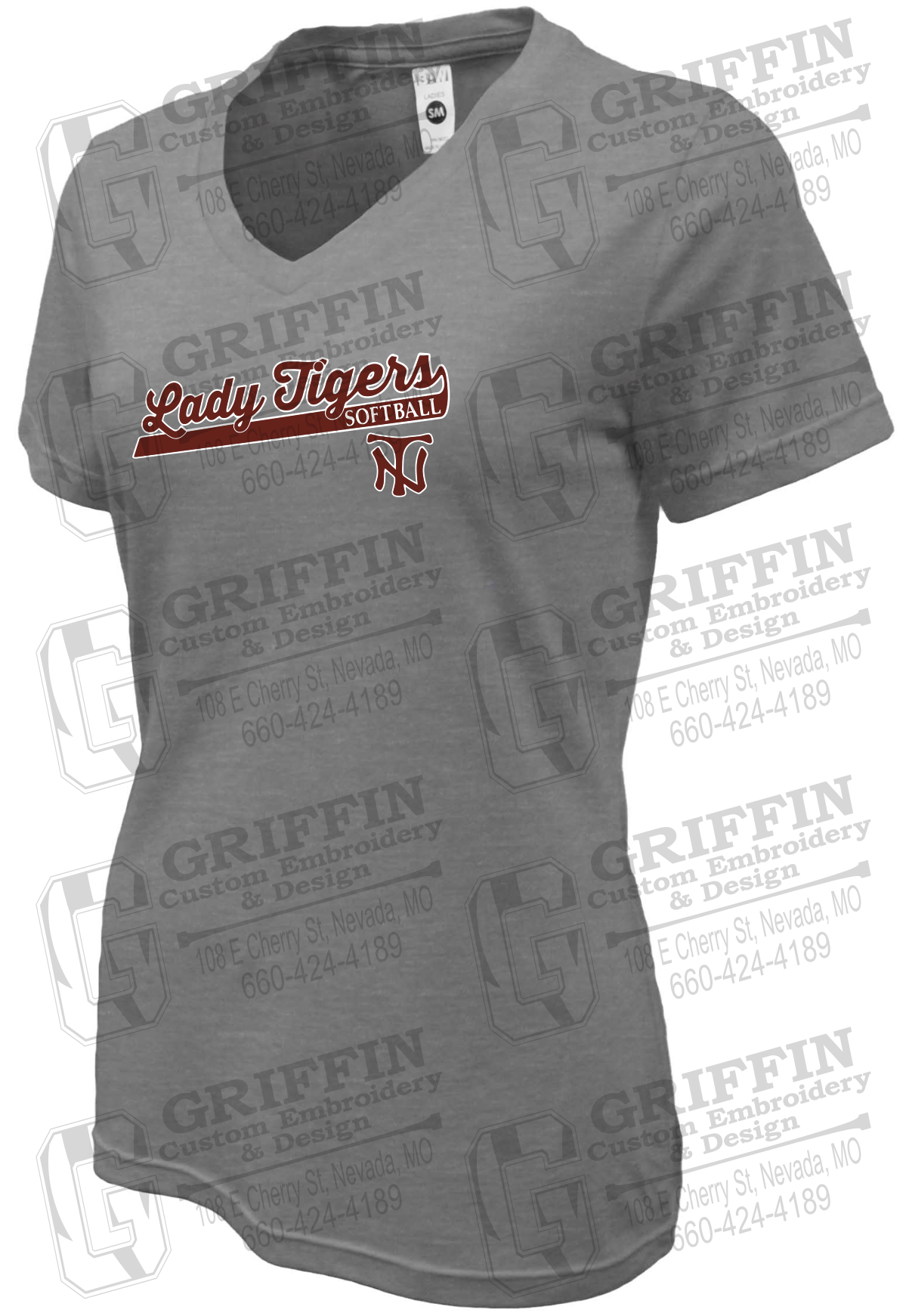 Womens Soft-Tek V-Neck T-Shirt - Softball - Nevada Tigers 26-B