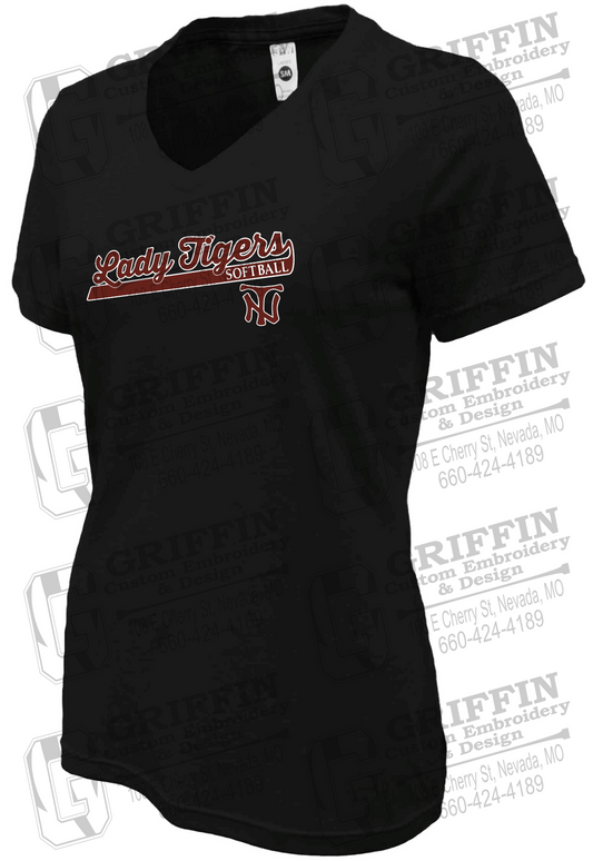 Womens Soft-Tek V-Neck T-Shirt - Softball - Nevada Tigers 26-B