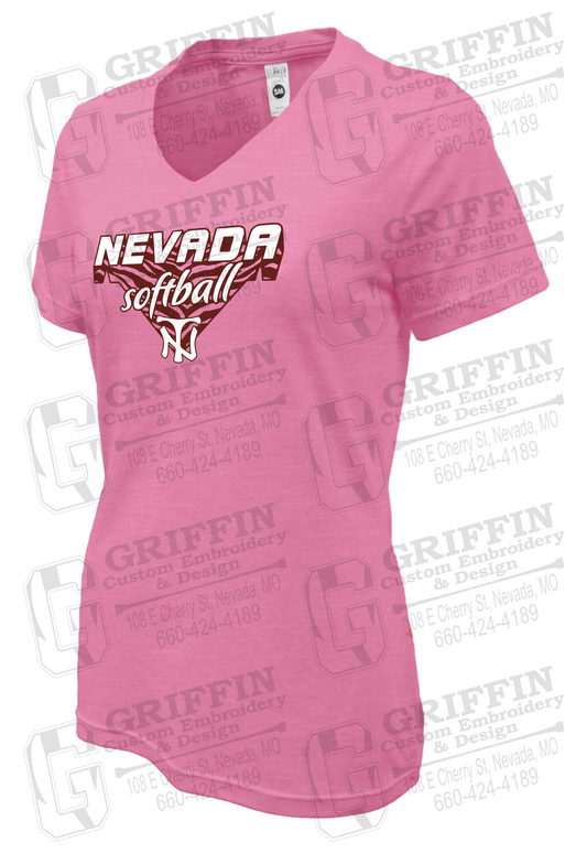 Womens Soft-Tek V-Neck T-Shirt - Softball - Nevada Tigers 26-C