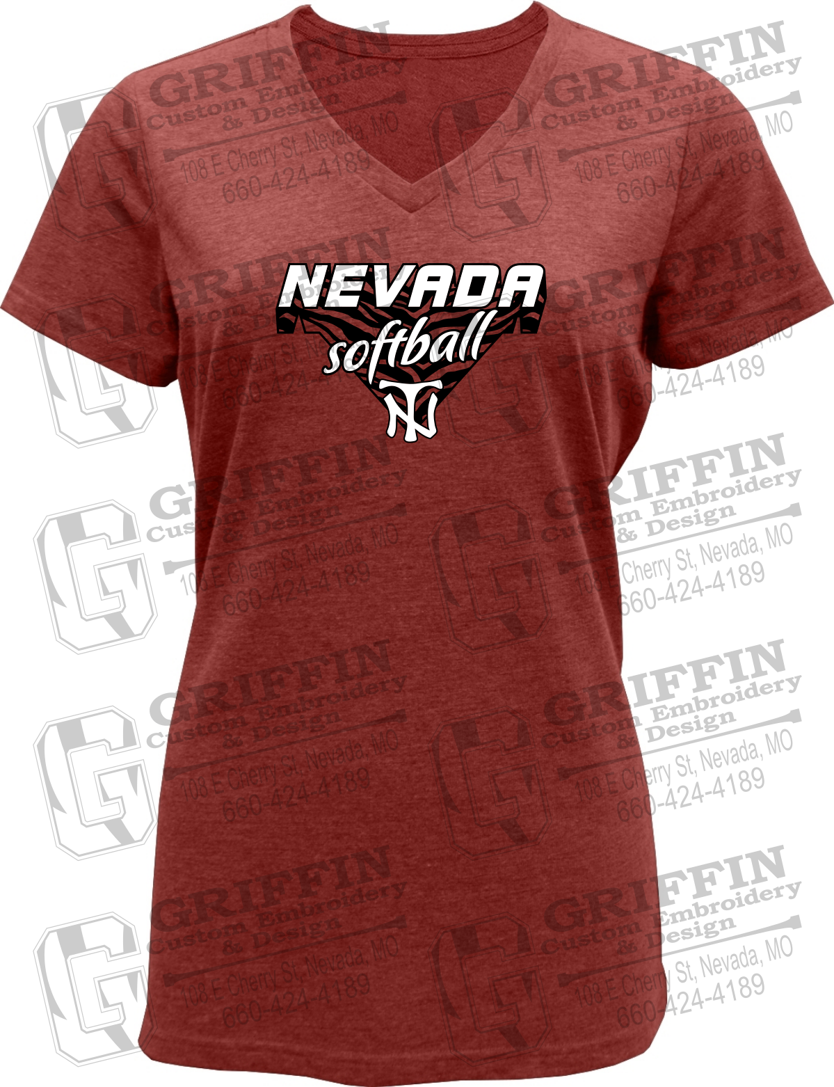 Womens Soft-Tek V-Neck T-Shirt - Softball - Nevada Tigers 26-C