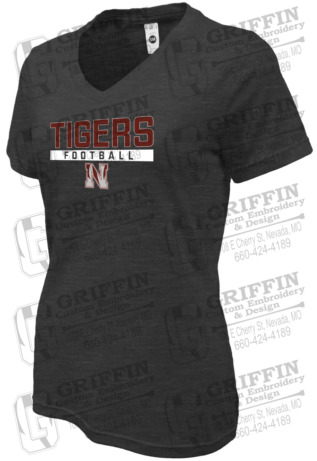 Womens Soft-Tek V-Neck T-Shirt - Football - Nevada Tigers 26-E
