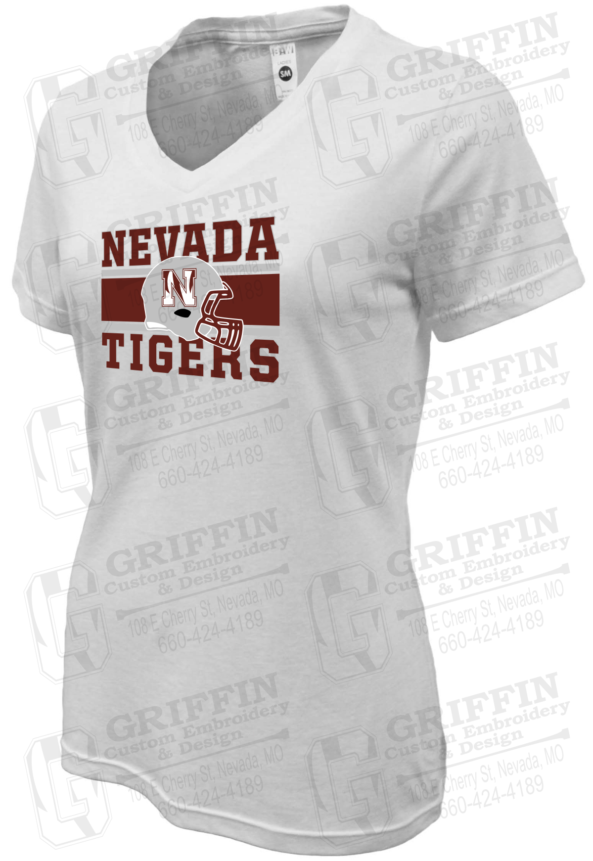 Womens Soft-Tek V-Neck T-Shirt - Football - Nevada Tigers 26-F