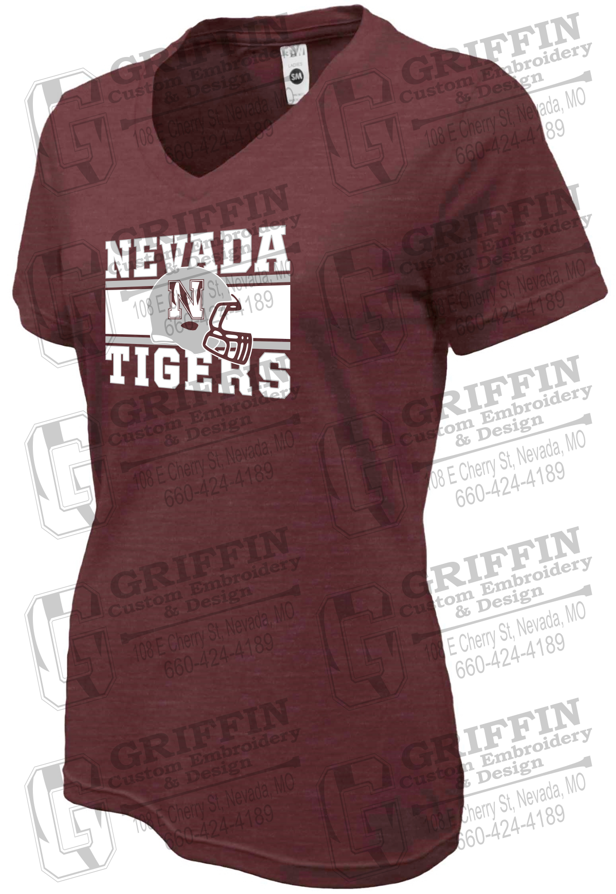 Womens Soft-Tek V-Neck T-Shirt - Football - Nevada Tigers 26-F