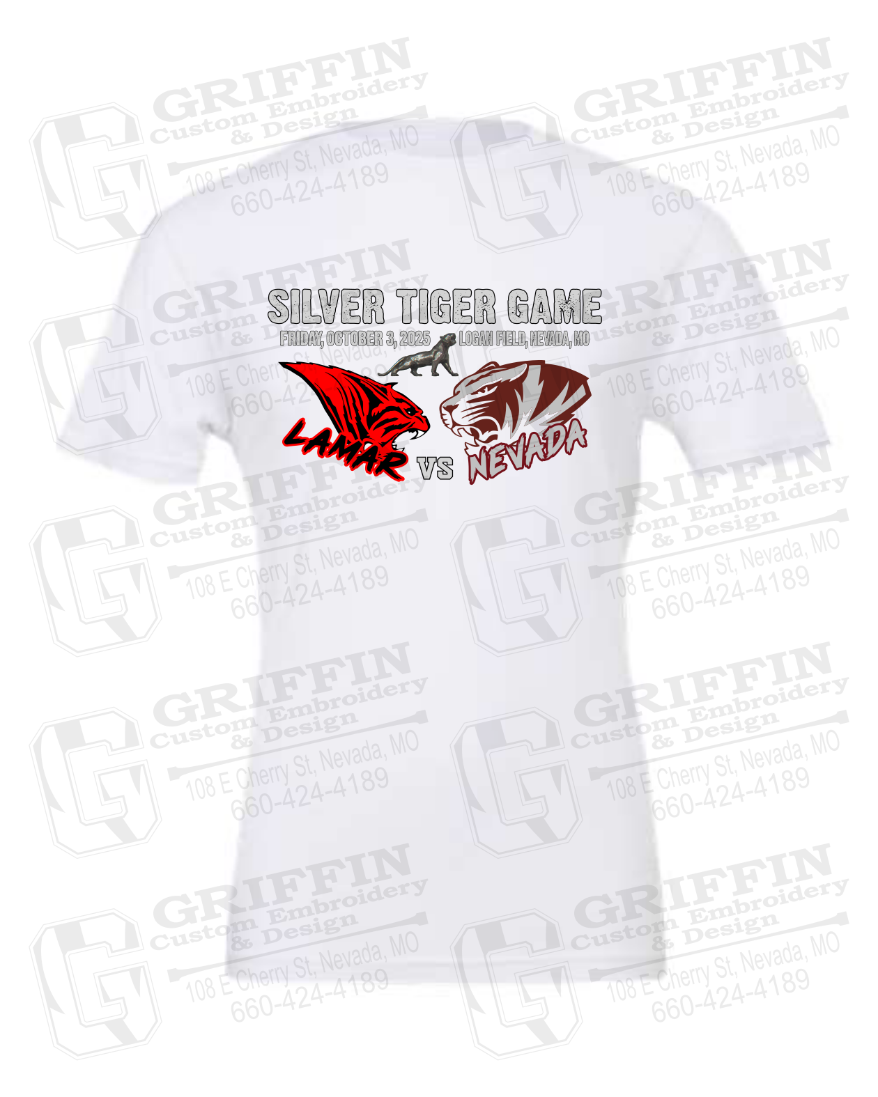 Cotton Short Sleeve T-Shirt - Silver Tiger 2025 Football - Nevada Tigers 26-G
