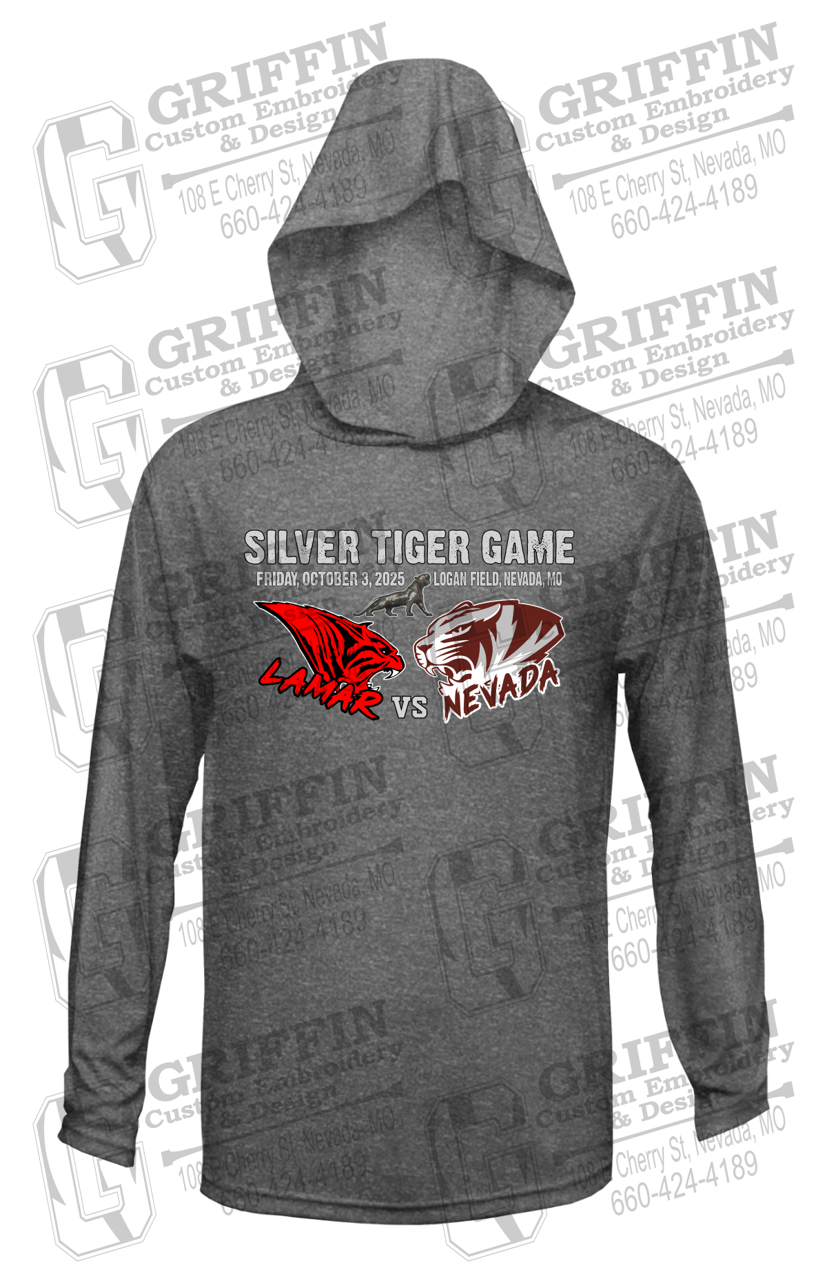 Dry-Fit T-Shirt Hoodie - Silver Tiger 2025 Football - Nevada Tigers 26-G