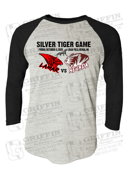 Tri-Blend Raglan Sleeve T-Shirt - Silver Tiger 2025 Football - Nevada Tigers 26-G