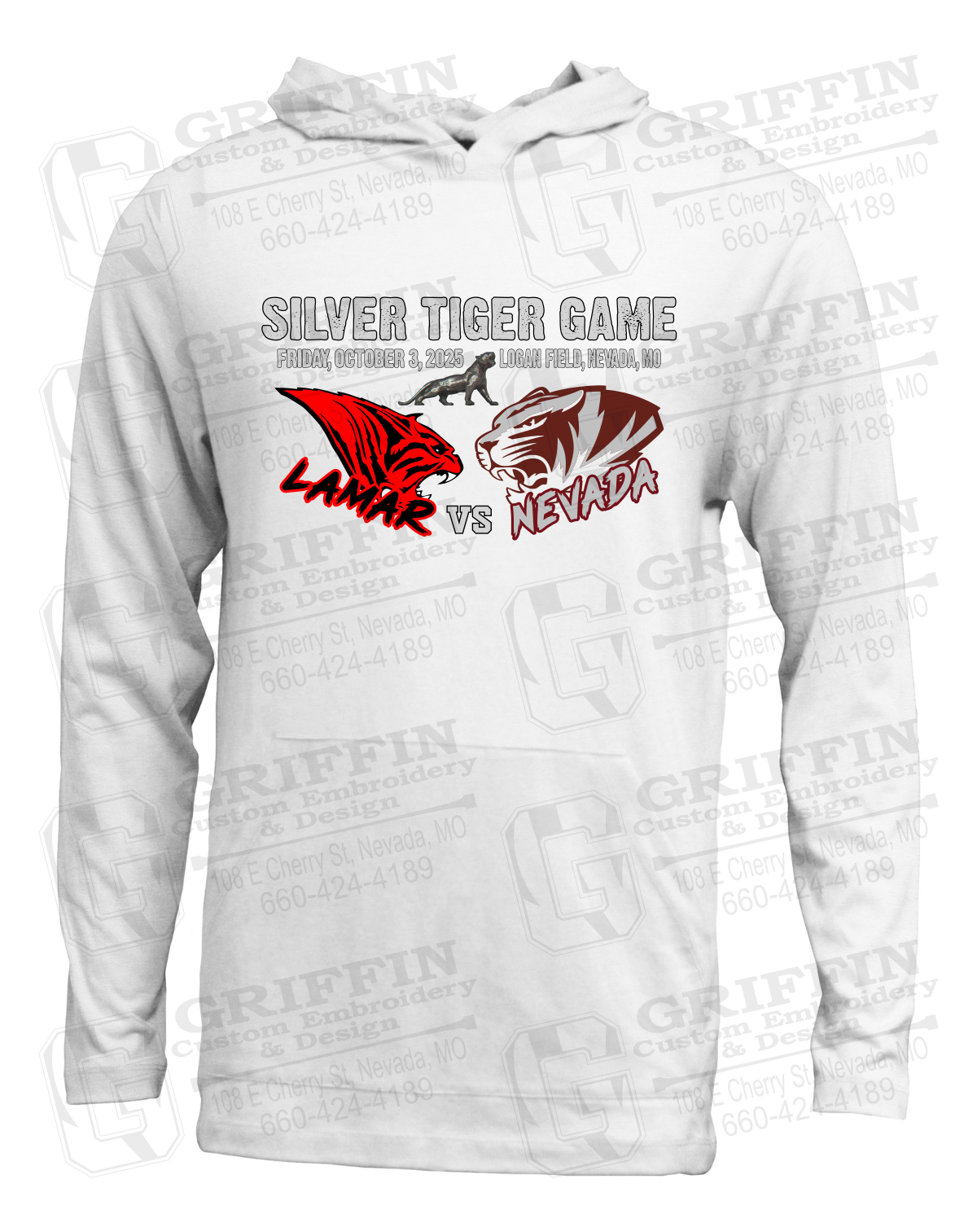 Soft-Tek T-Shirt Hoodie - Silver Tiger 2025 Football - Nevada Tigers 26-G