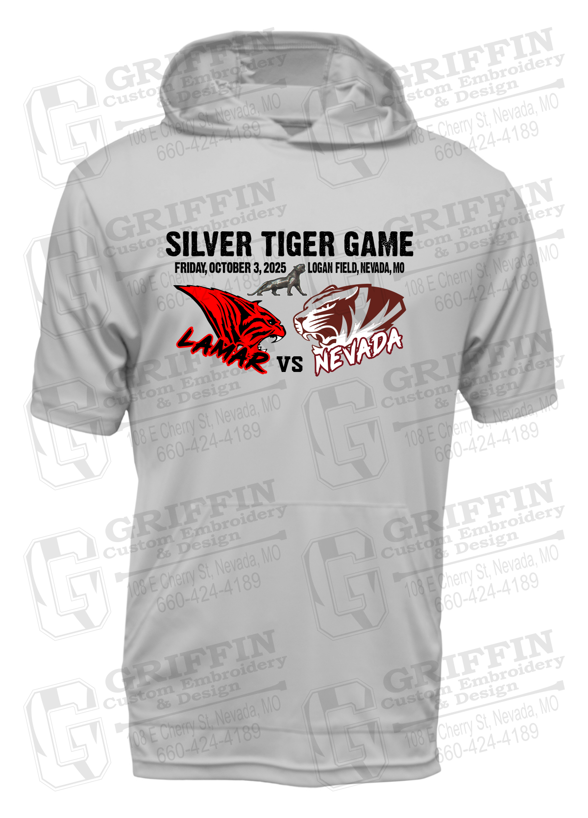 Dry-Fit Short Sleeve T-Shirt Hoodie - Silver Tiger 2025 Football - Nevada Tigers 26-G