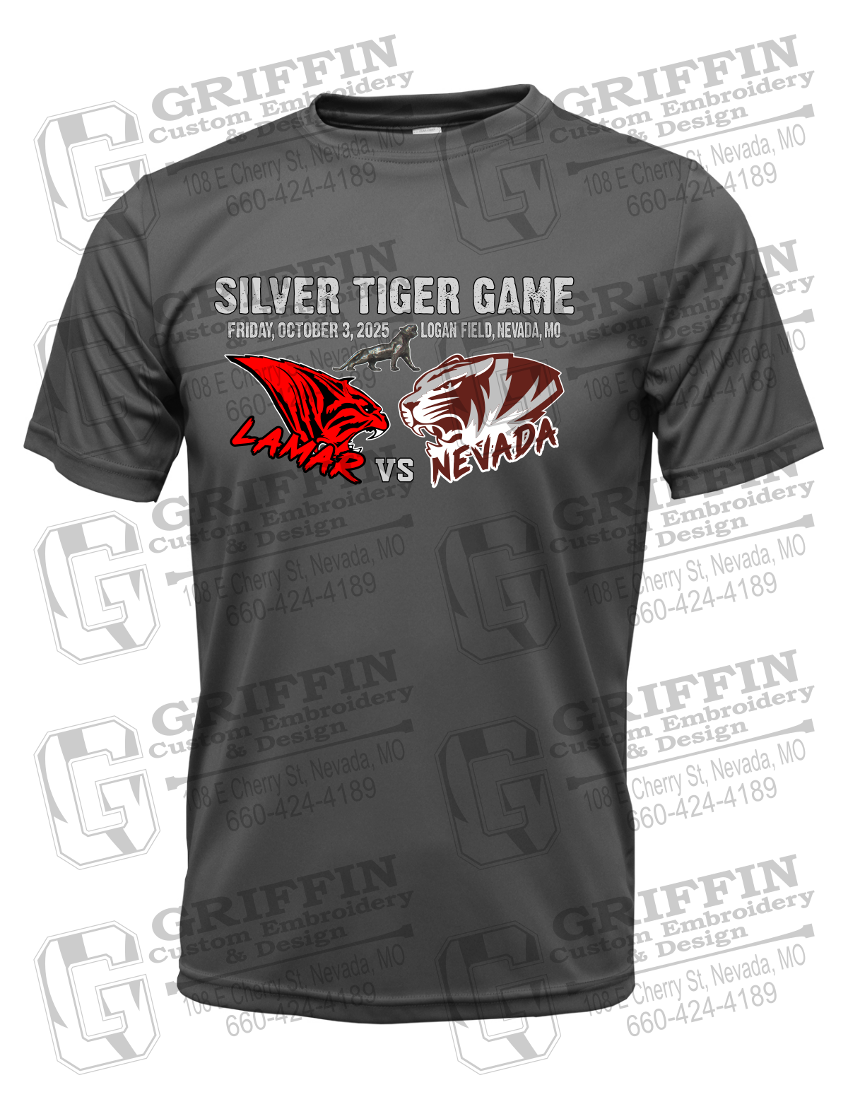 Dry-Fit Short Sleeve T-Shirt - Silver Tiger 2025 Football - Nevada Tigers 26-G
