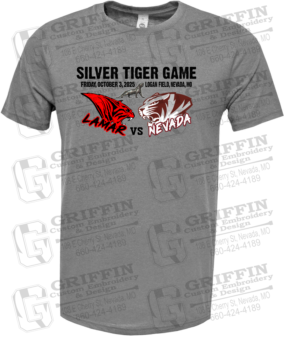 Soft-Tek Short Sleeve T-Shirt - Silver Tiger 2025 Football - Nevada Tigers 26-G