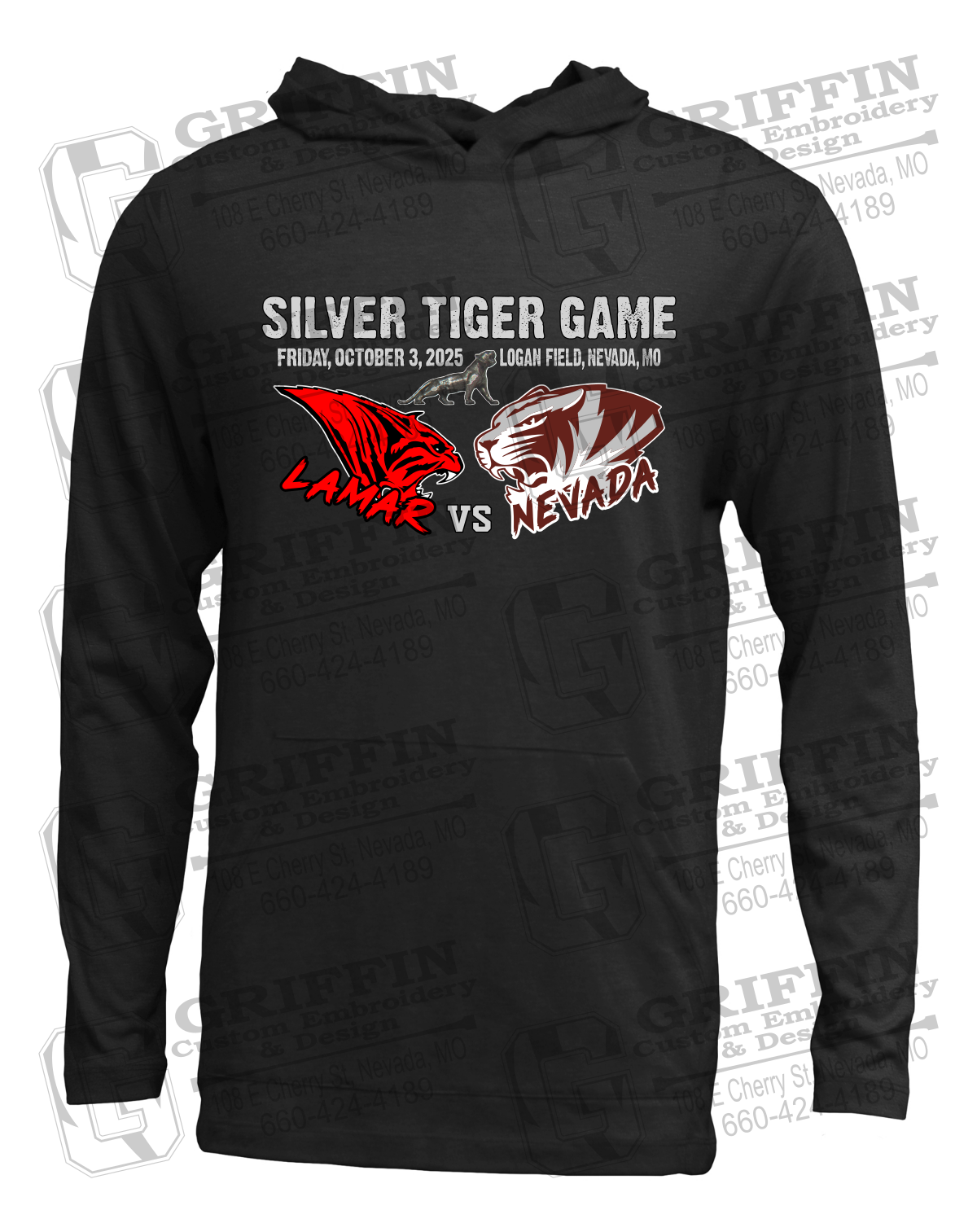 Soft-Tek T-Shirt Hoodie - Silver Tiger 2025 Football - Nevada Tigers 26-G