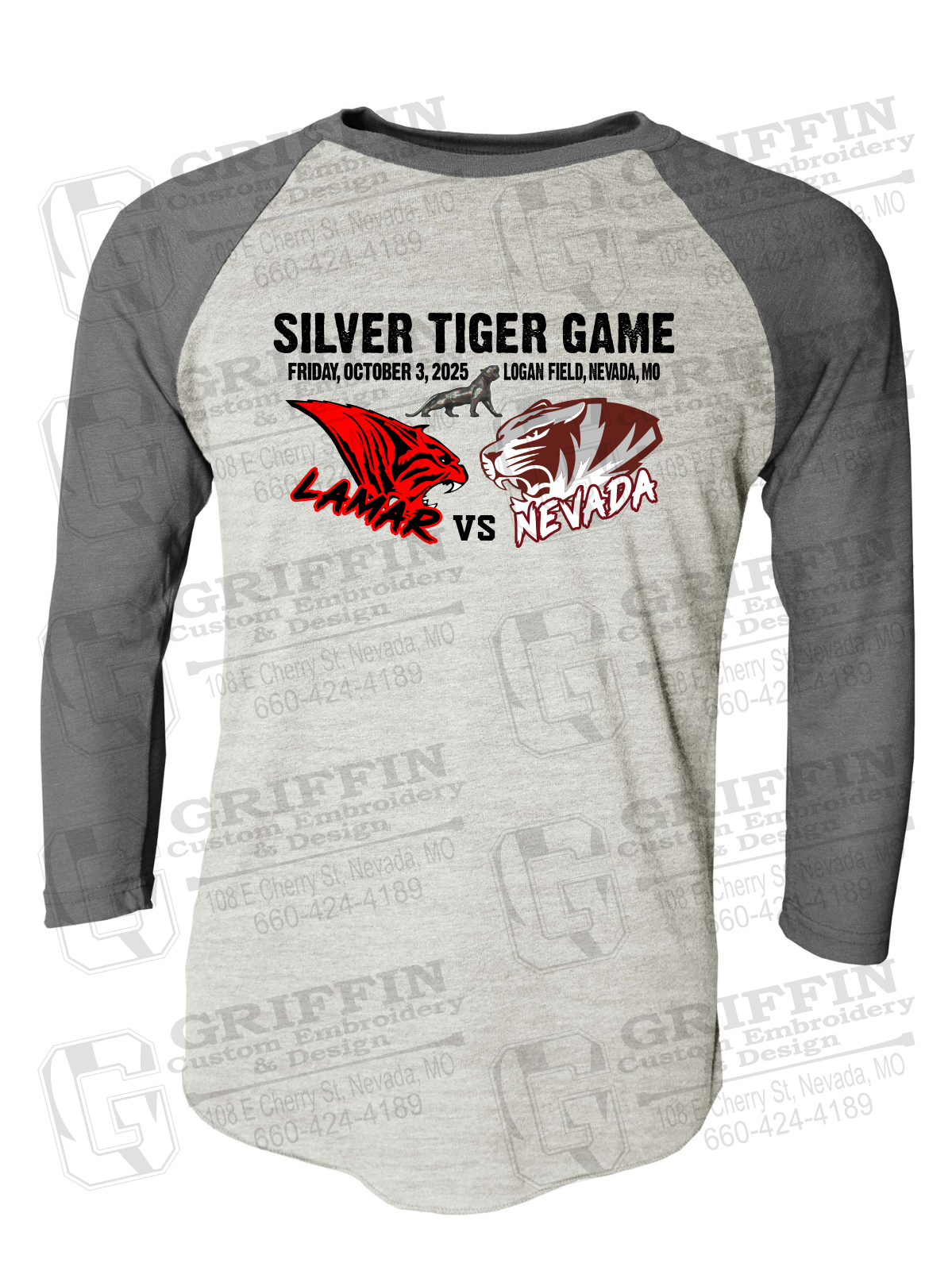 Tri-Blend Raglan Sleeve T-Shirt - Silver Tiger 2025 Football - Nevada Tigers 26-G