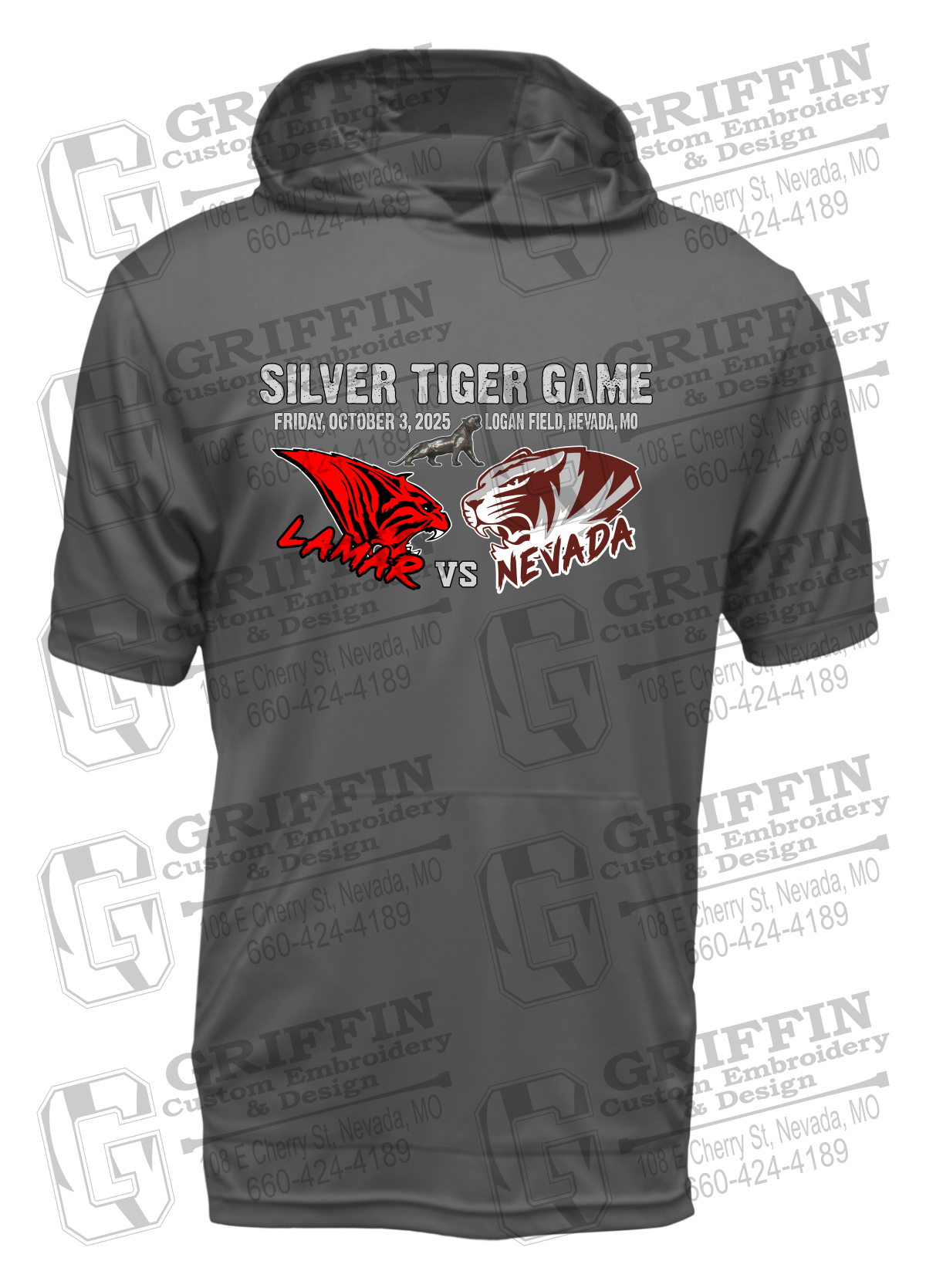 Dry-Fit Short Sleeve T-Shirt Hoodie - Silver Tiger 2025 Football - Nevada Tigers 26-G