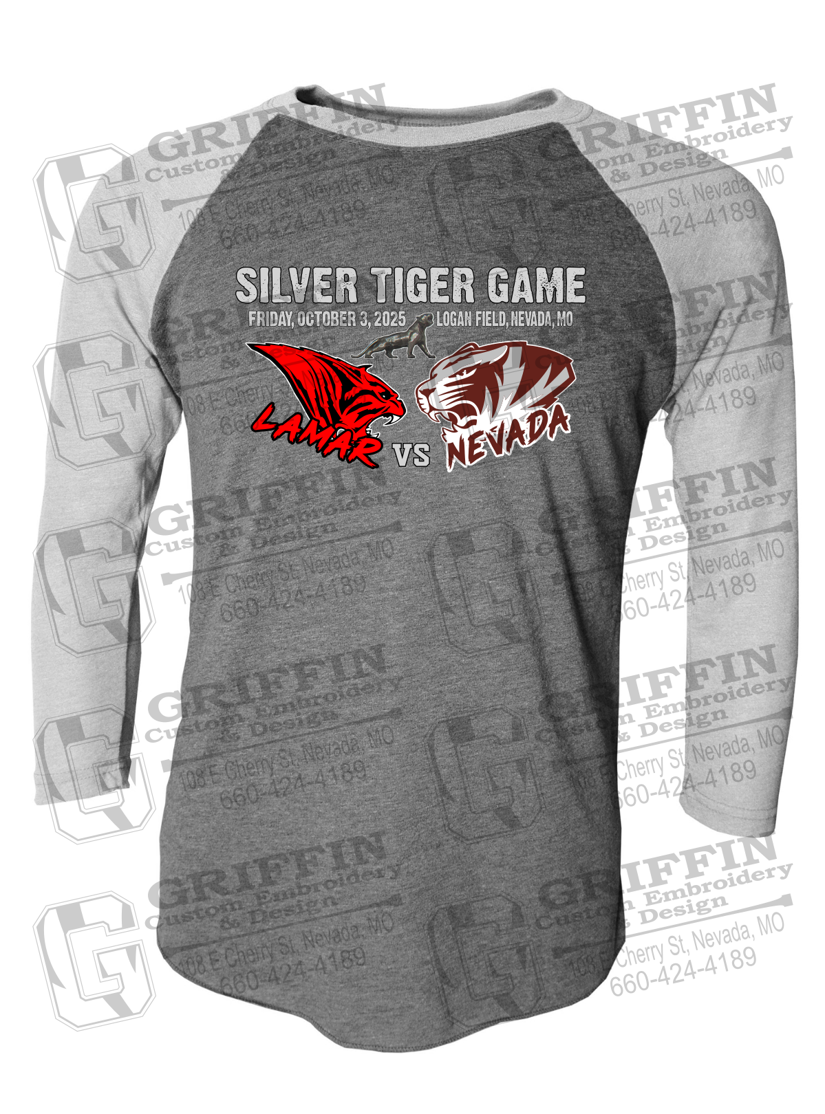 Tri-Blend Raglan Sleeve T-Shirt - Silver Tiger 2025 Football - Nevada Tigers 26-G