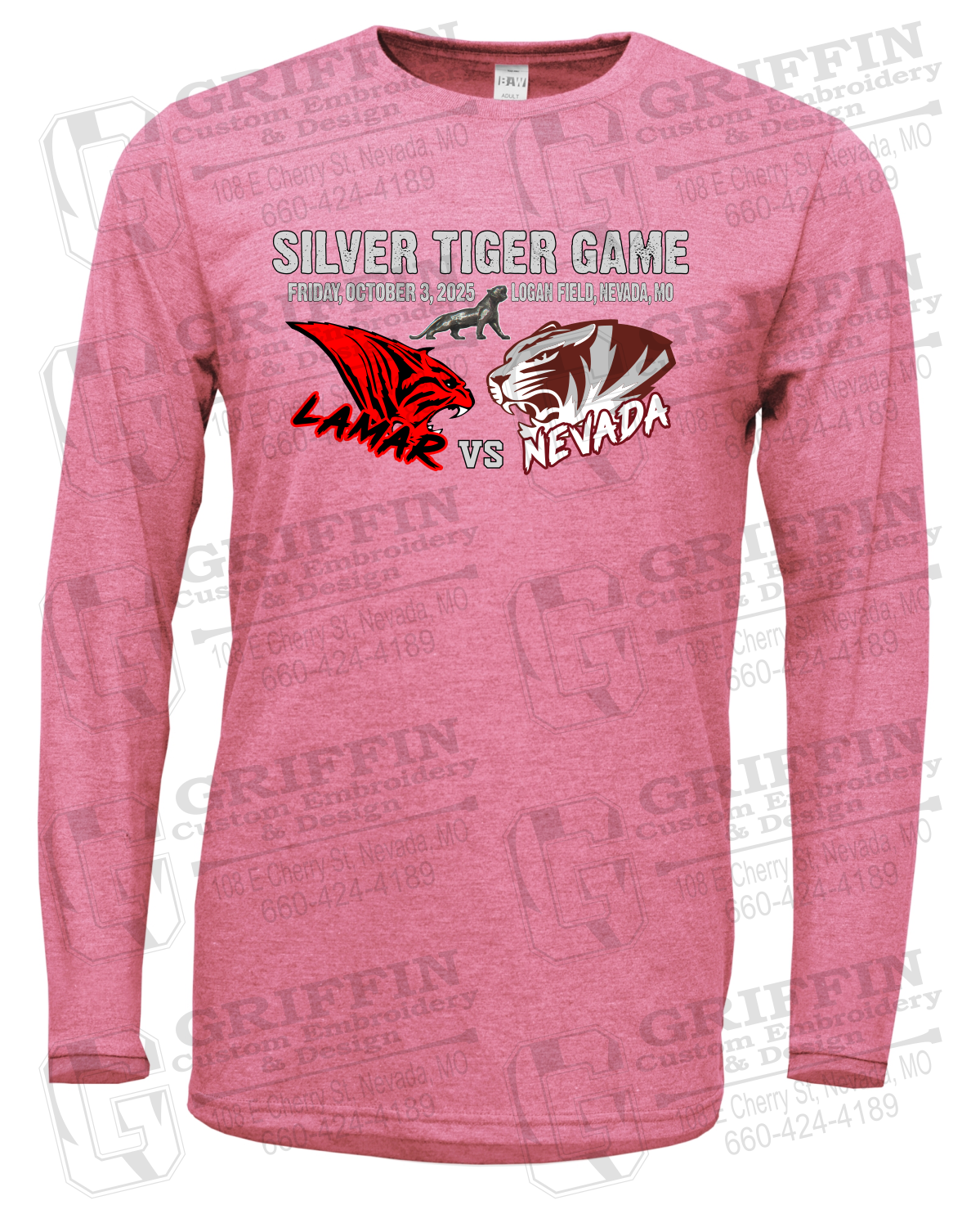 Soft-Tek Long Sleeve T-Shirt - Silver Tiger 2025 Football - Nevada Tigers 26-G