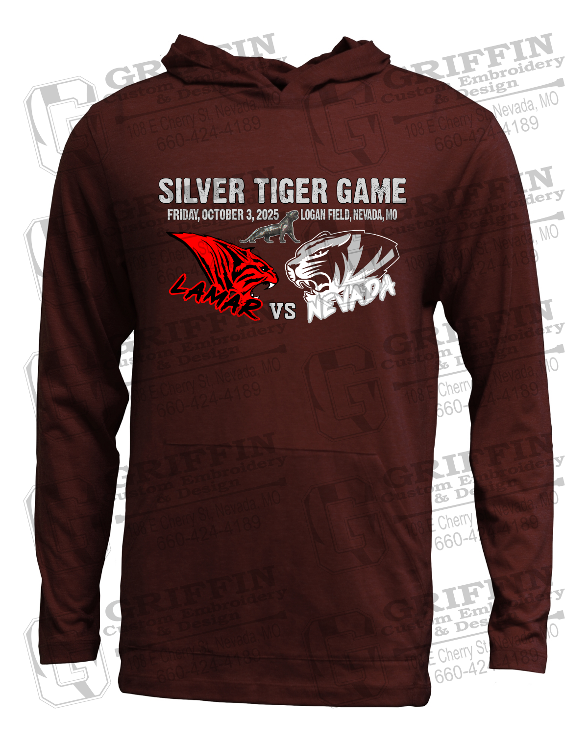Soft-Tek T-Shirt Hoodie - Silver Tiger 2025 Football - Nevada Tigers 26-G