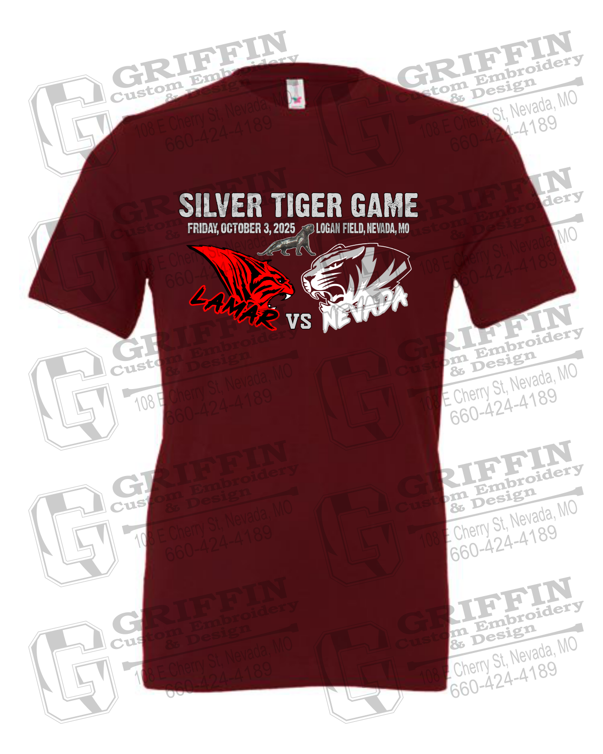 Cotton Short Sleeve T-Shirt - Silver Tiger 2025 Football - Nevada Tigers 26-G