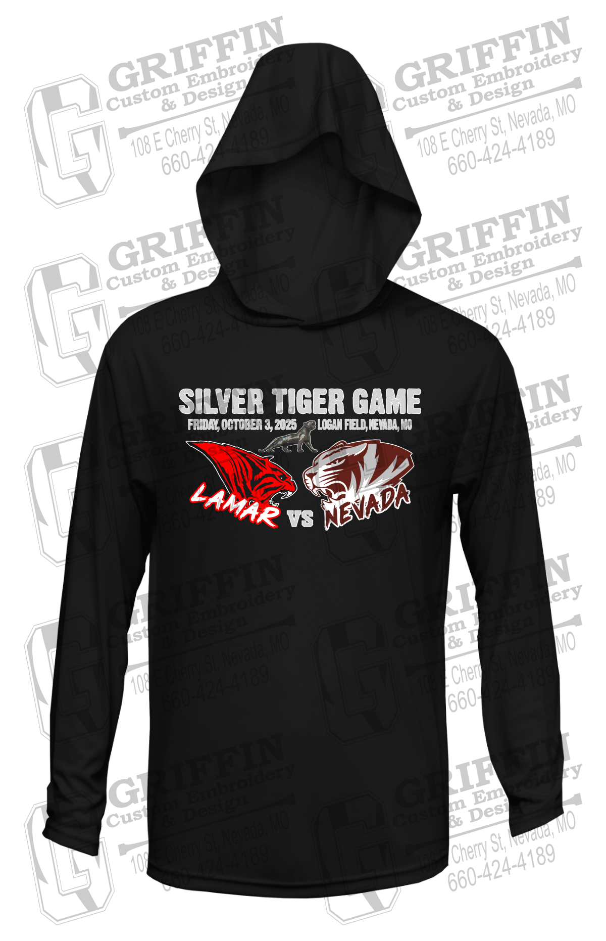 Dry-Fit T-Shirt Hoodie - Silver Tiger 2025 Football - Nevada Tigers 26-G