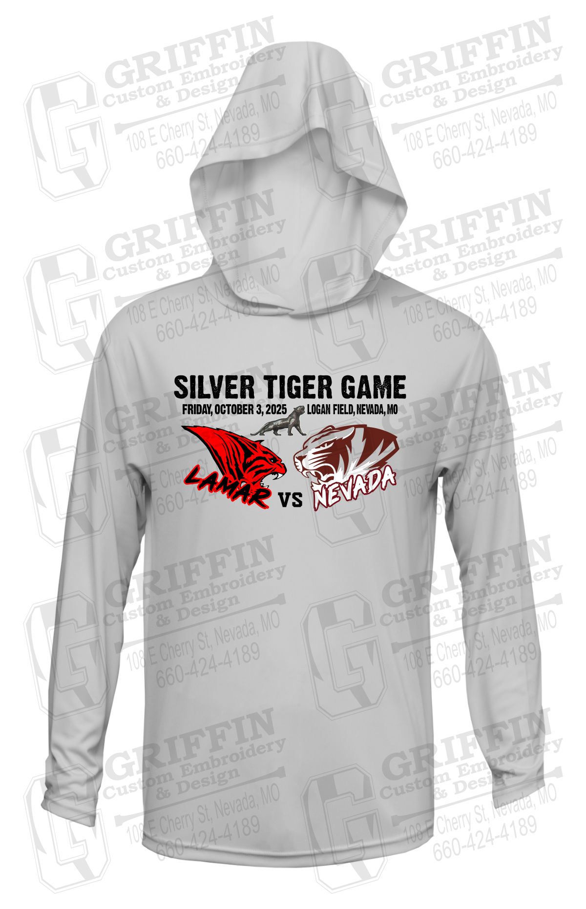 Dry-Fit T-Shirt Hoodie - Silver Tiger 2025 Football - Nevada Tigers 26-G