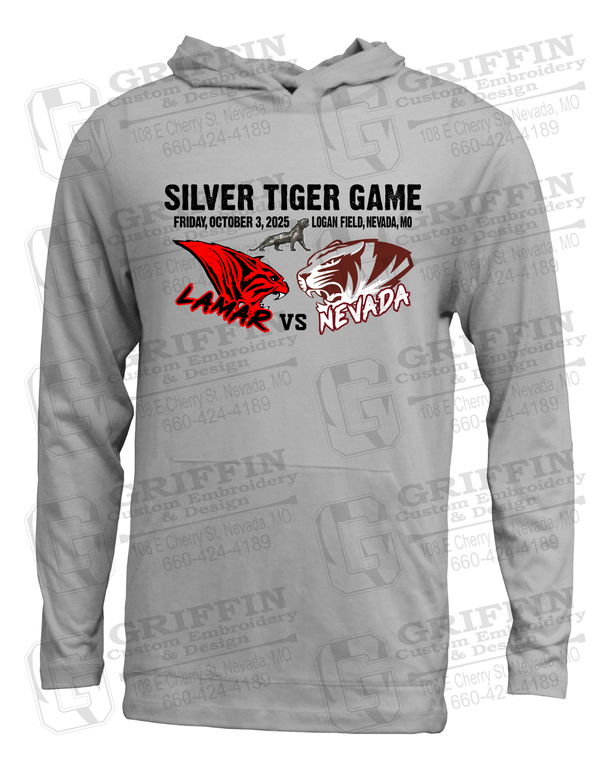 Soft-Tek T-Shirt Hoodie - Silver Tiger 2025 Football - Nevada Tigers 26-G