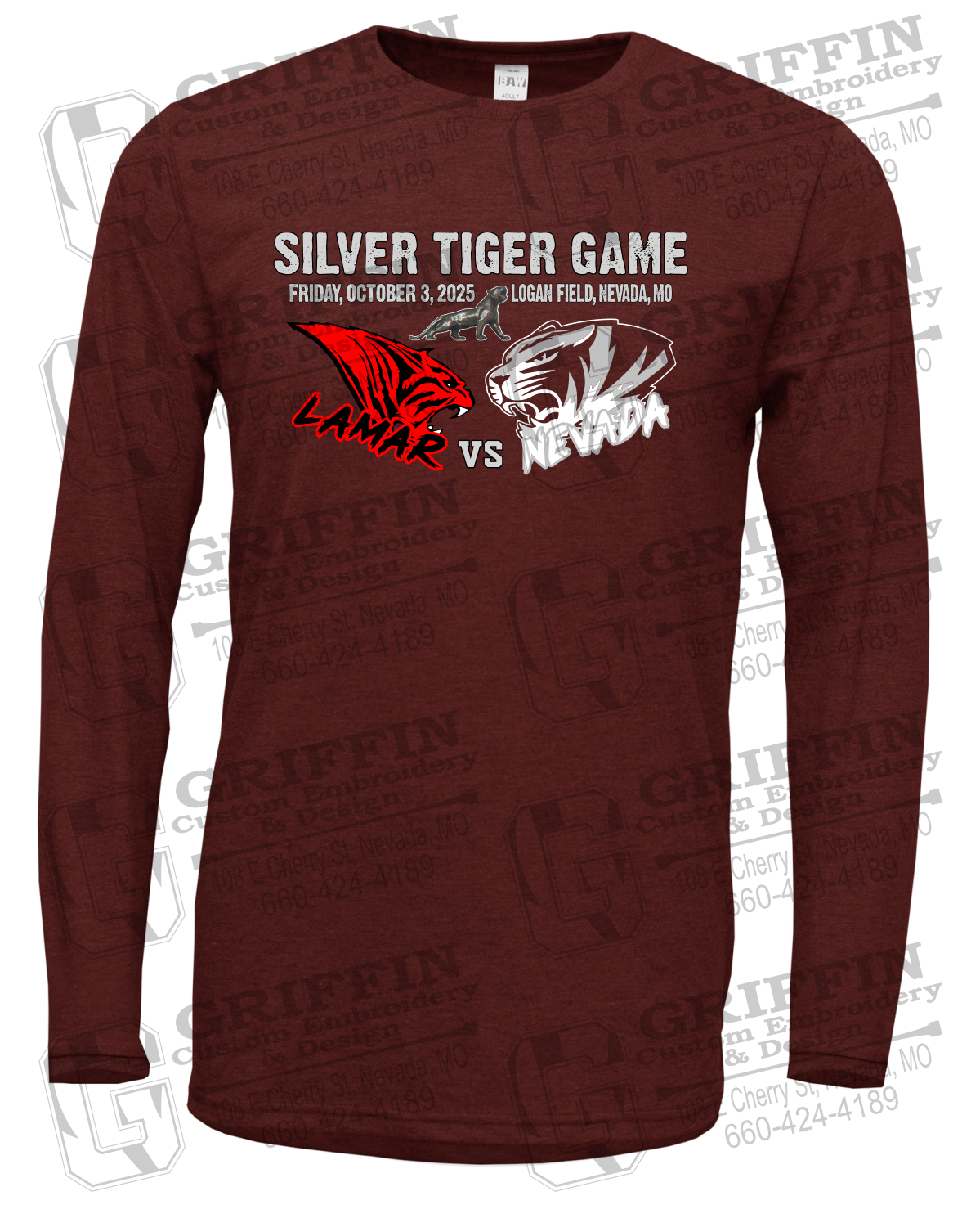 Soft-Tek Long Sleeve T-Shirt - Silver Tiger 2025 Football - Nevada Tigers 26-G