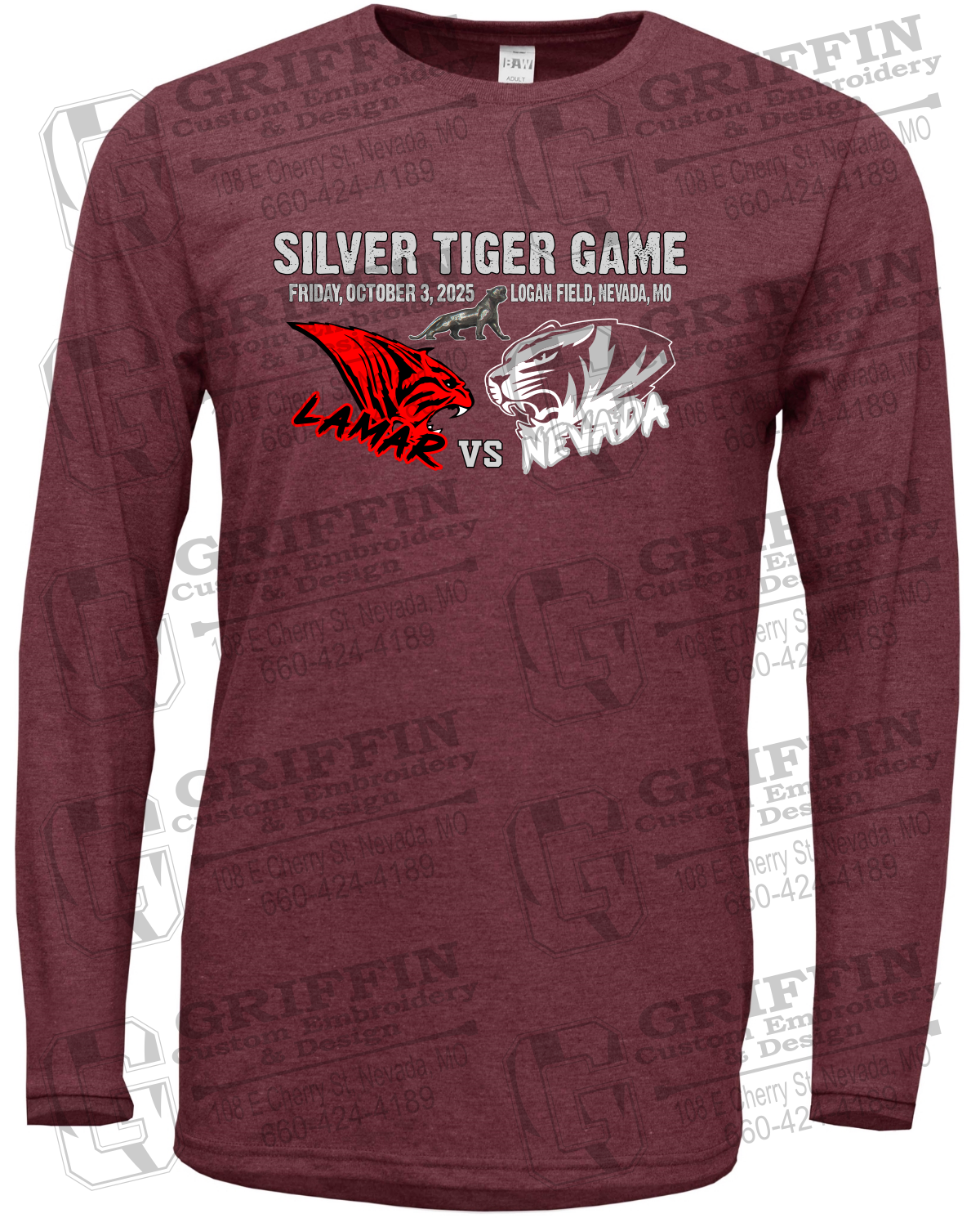Soft-Tek Long Sleeve T-Shirt - Silver Tiger 2025 Football - Nevada Tigers 26-G