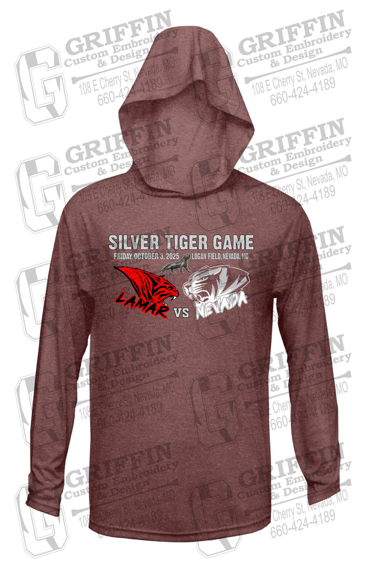 Dry-Fit T-Shirt Hoodie - Silver Tiger 2025 Football - Nevada Tigers 26-G