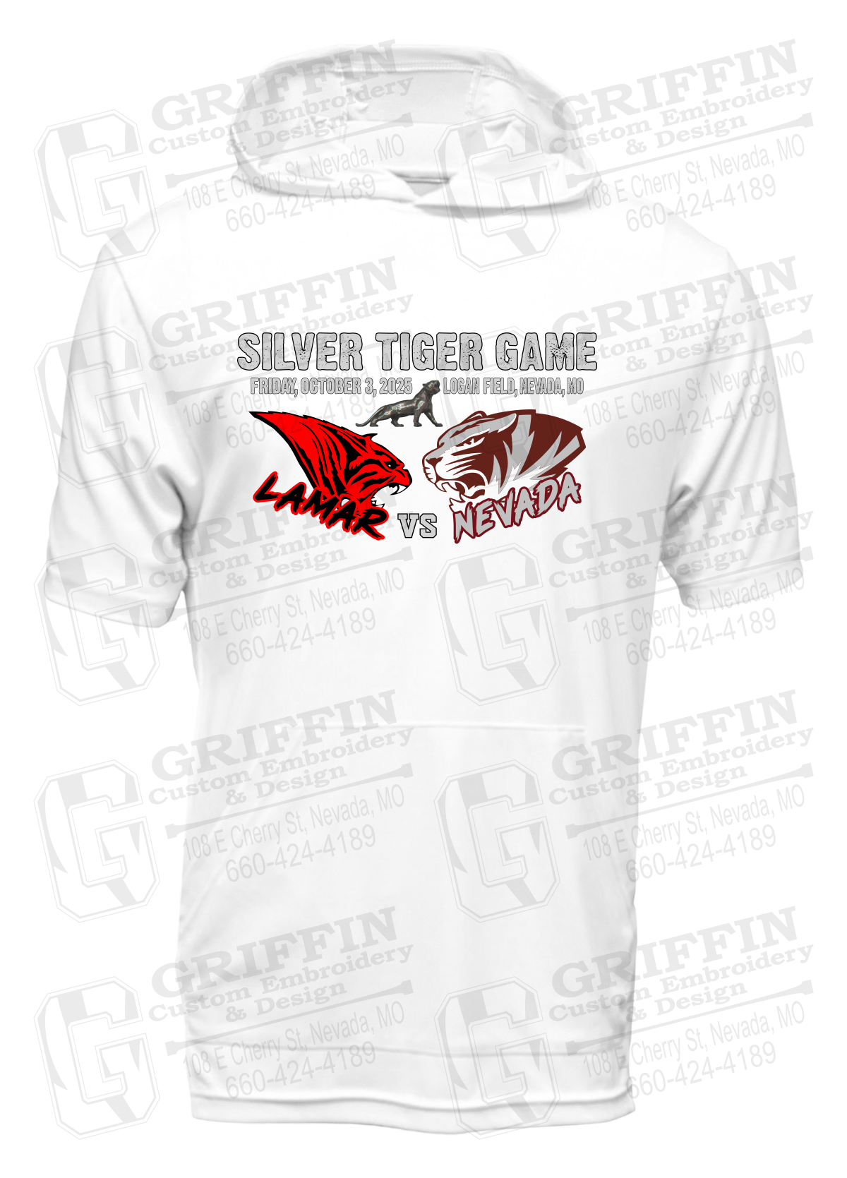 Dry-Fit Short Sleeve T-Shirt Hoodie - Silver Tiger 2025 Football - Nevada Tigers 26-G