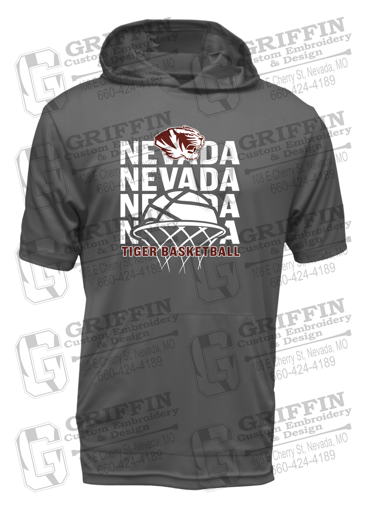 Dry-Fit Short Sleeve T-Shirt Hoodie - Basketball - Nevada Tigers 26-L