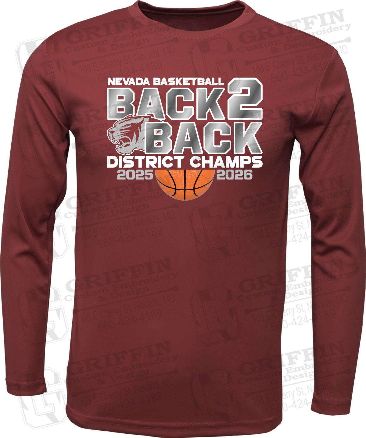 Dry-Fit Long Sleeve T-Shirt - 2026 District Champs Boys Basketball - Nevada Tigers 26-O